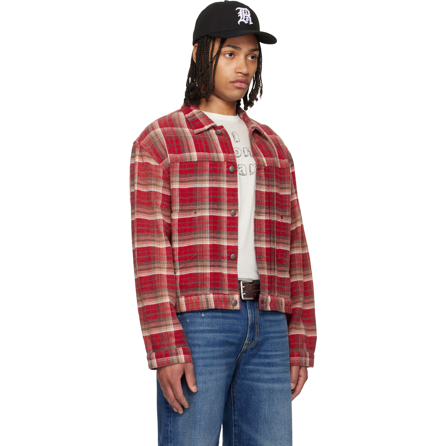  R13 Red Relaxed Pleated Trucker Jacket 