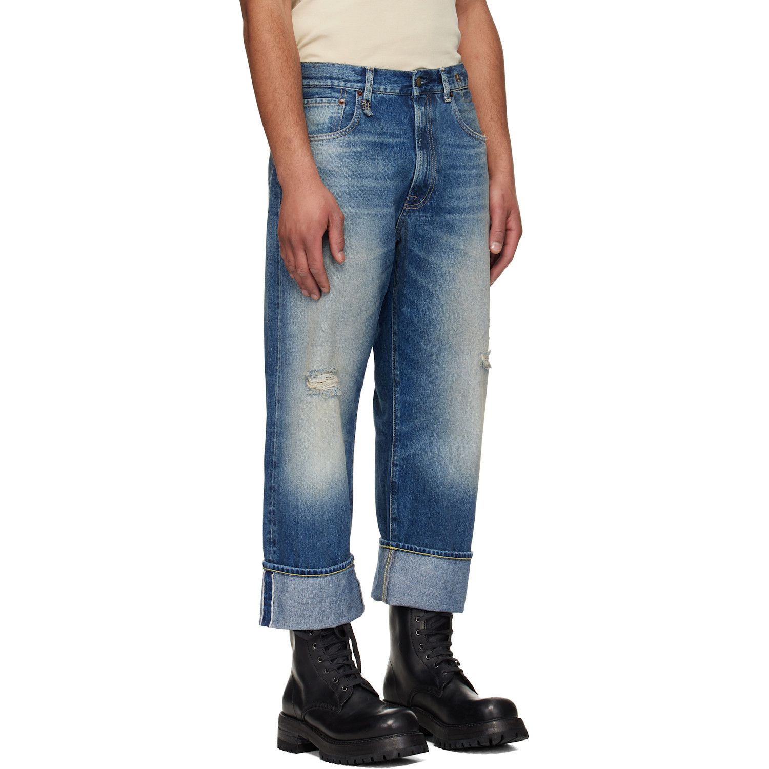  R13 Blue Cuffed X-boyfriend Jeans 
