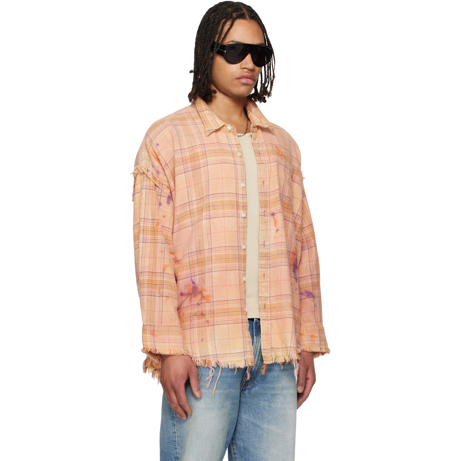  R13 Orange Shredded Seam Drop Neck Shirt 