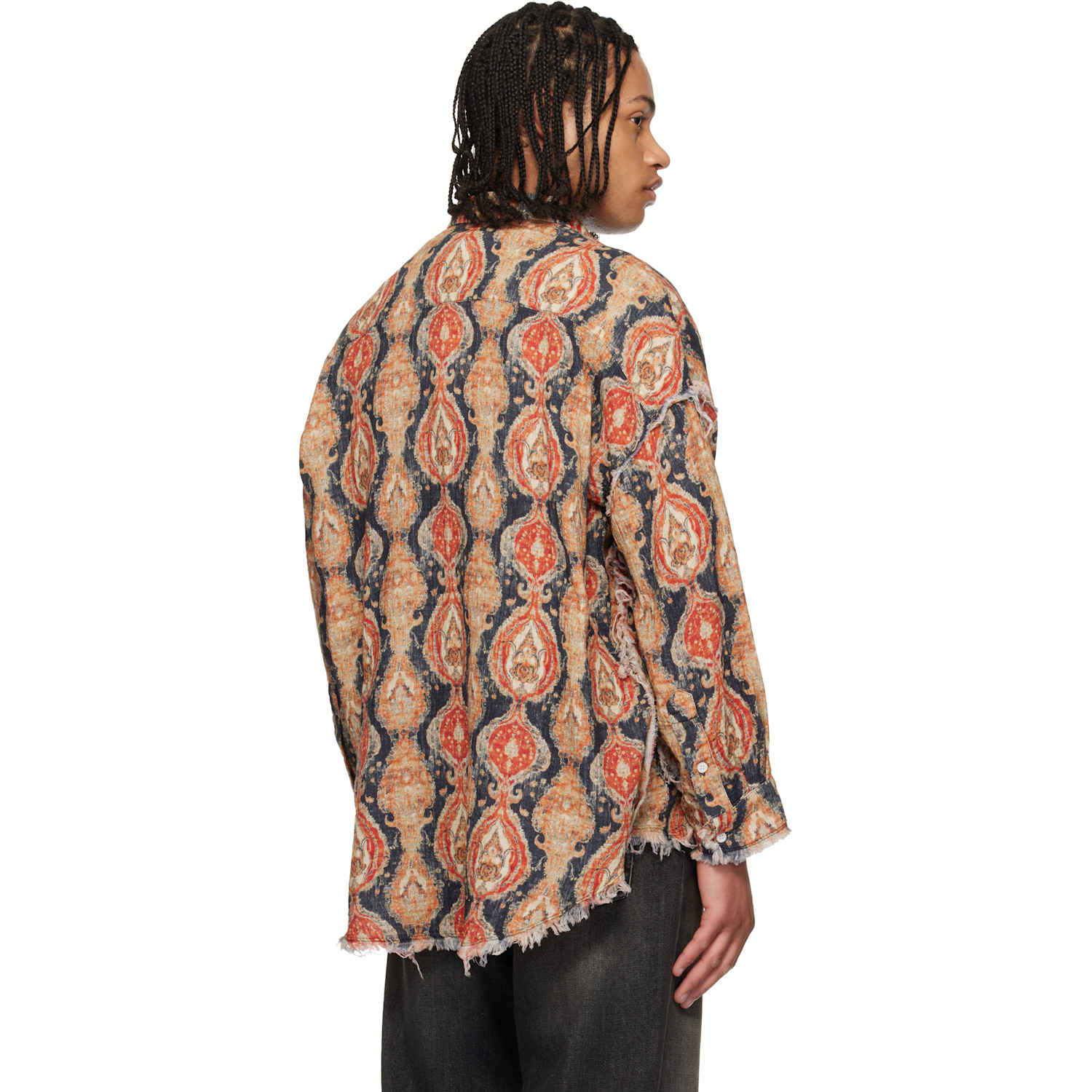  R13 Orange & Navy Shredded Seam Drop Neck Shirt 