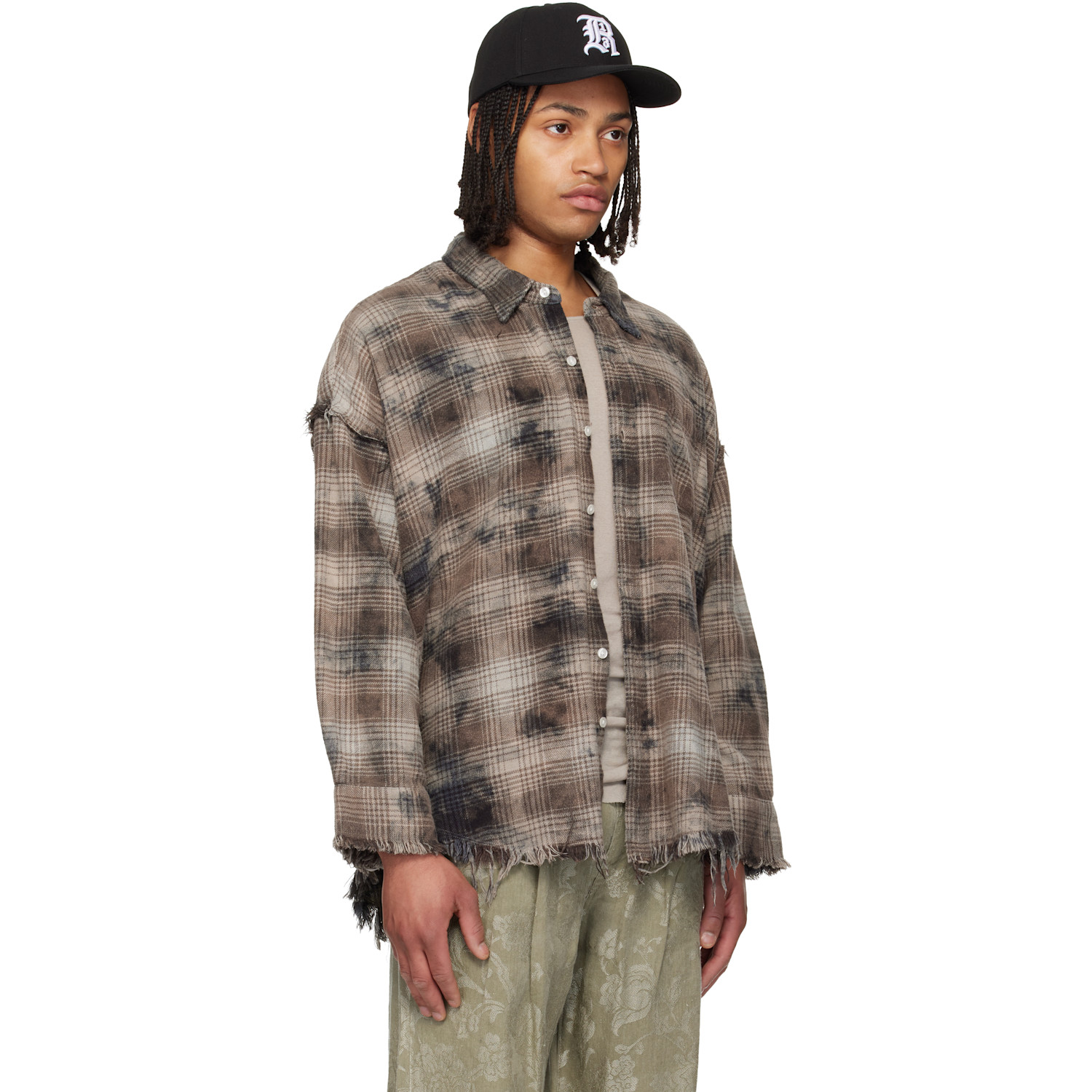  R13 Brown & Gray Shredded Seam Drop Neck Shirt 