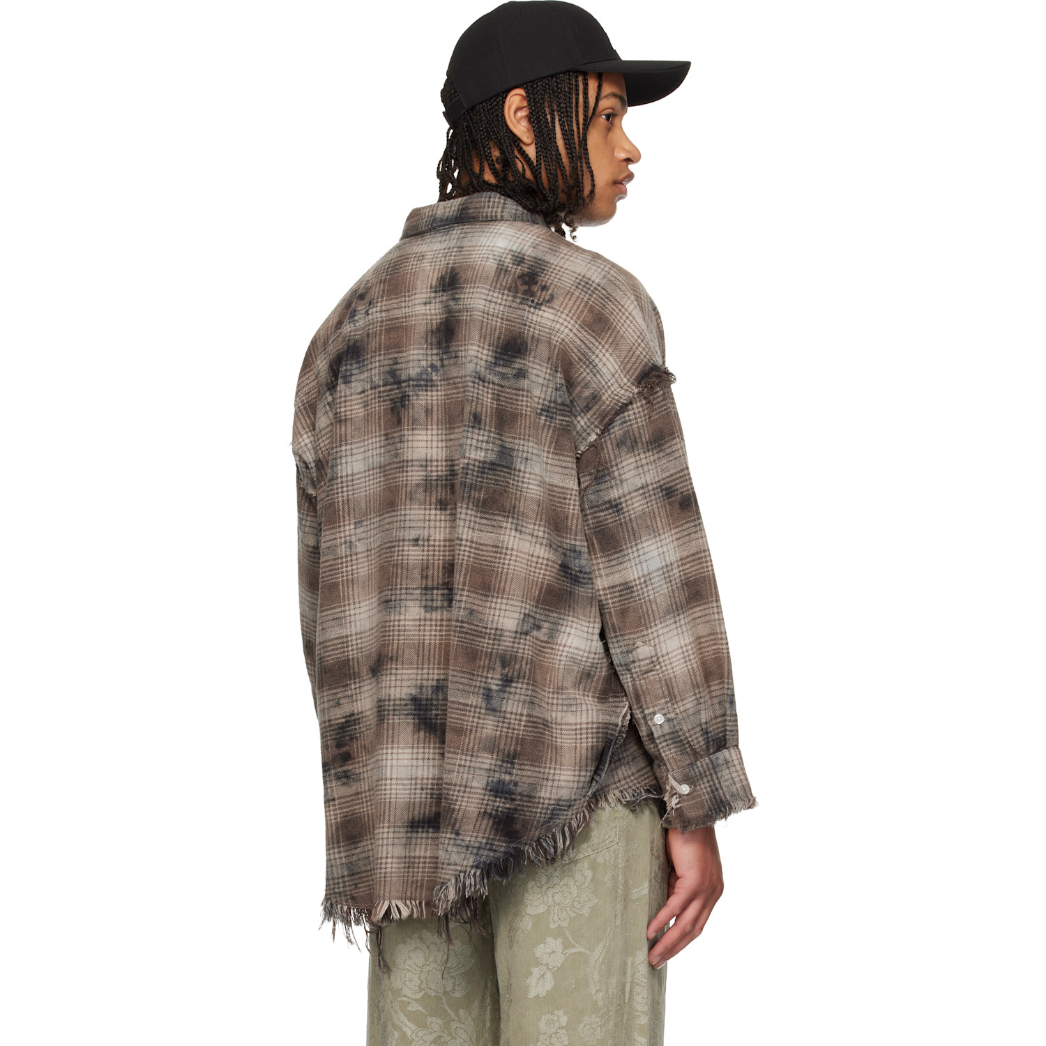  R13 Brown & Gray Shredded Seam Drop Neck Shirt 