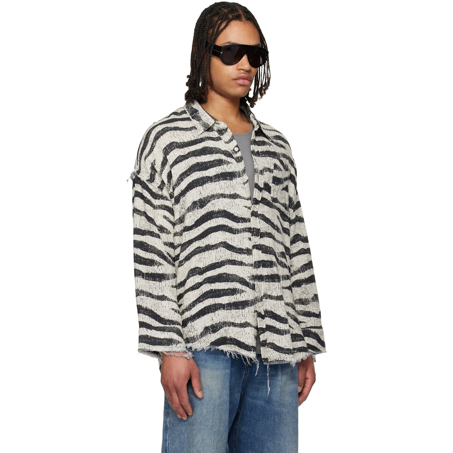  R13 Black & White Shredded Seam Drop Neck Shirt 