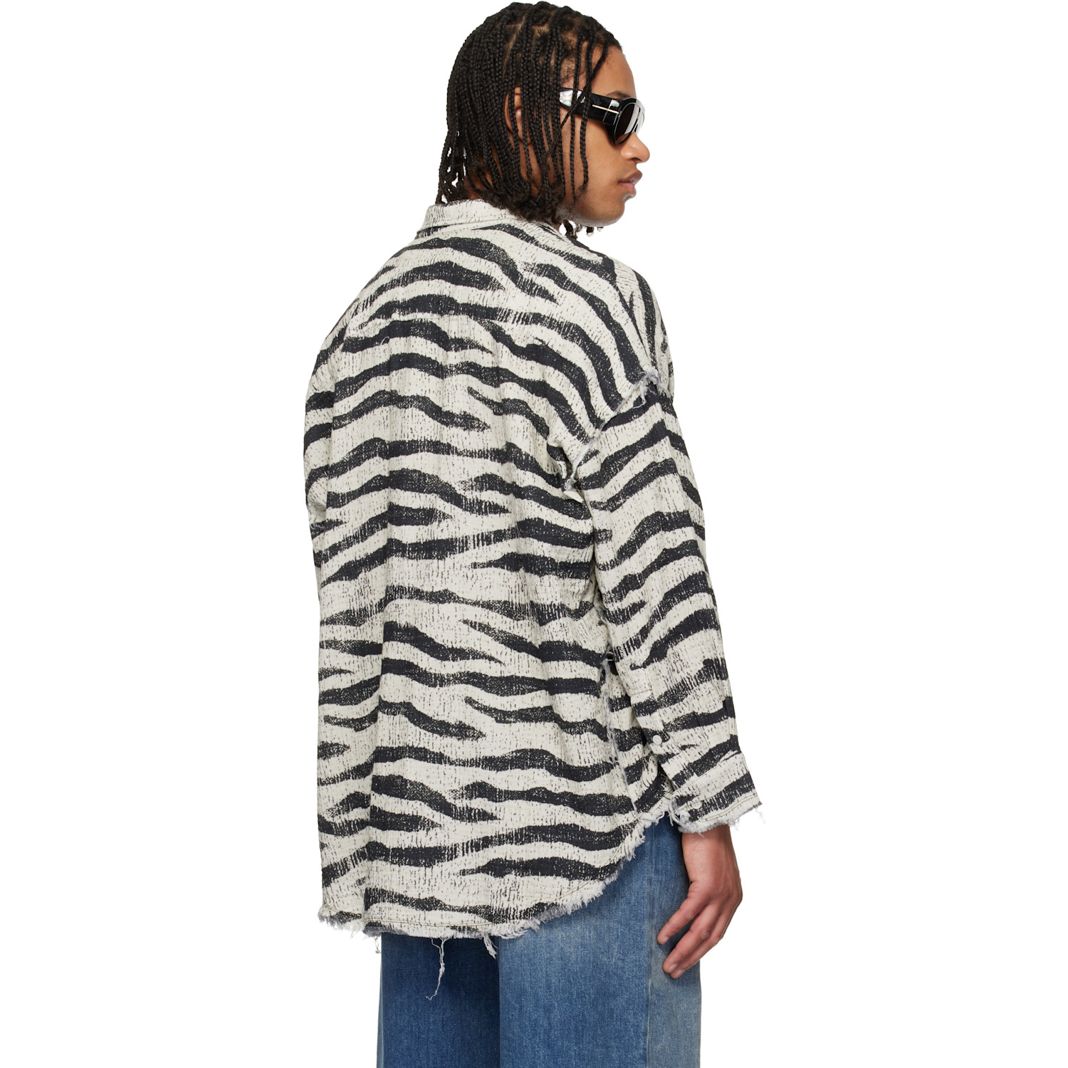  R13 Black & White Shredded Seam Drop Neck Shirt 