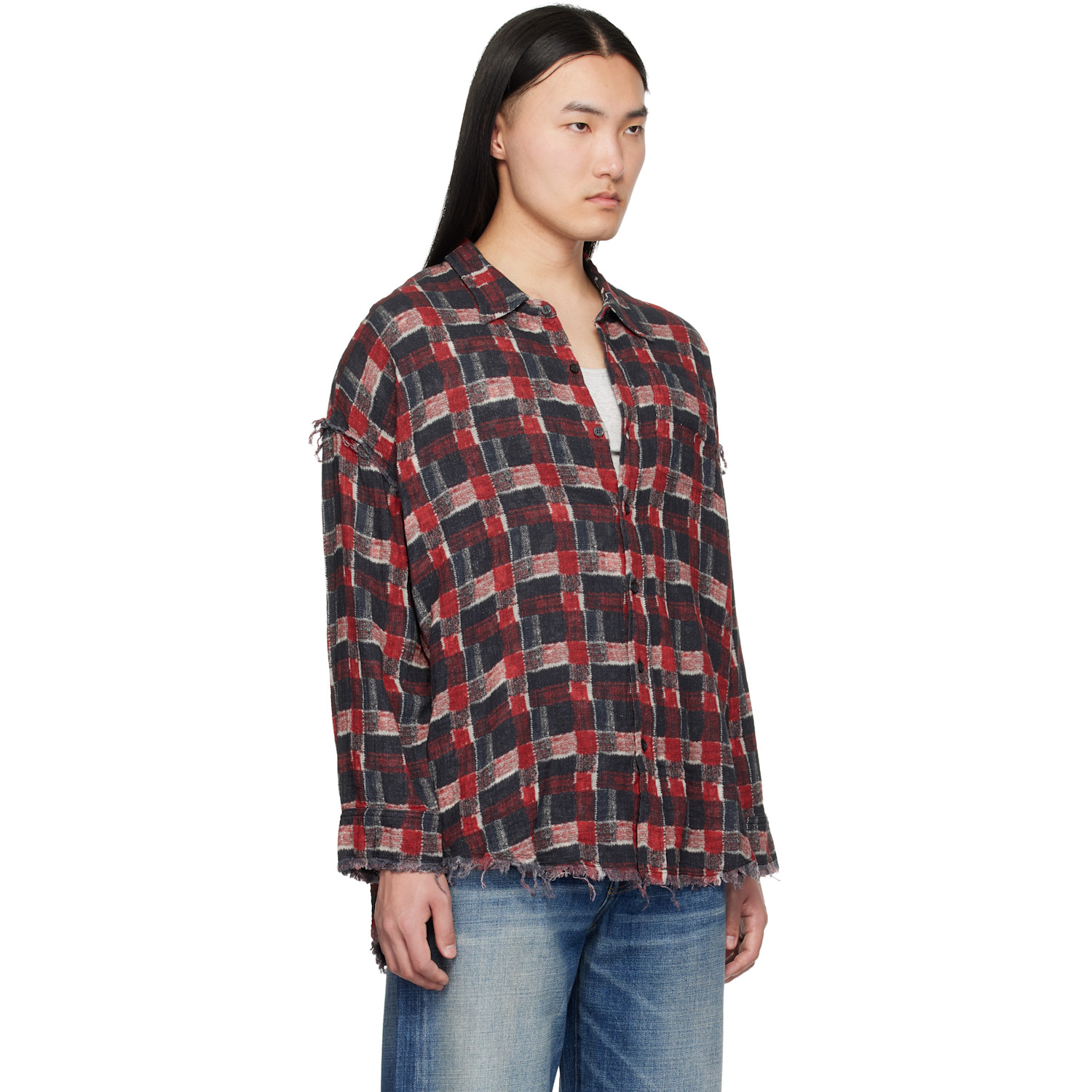  R13 Black & Red Shredded Seam Drop Neck Reversible Shirt 