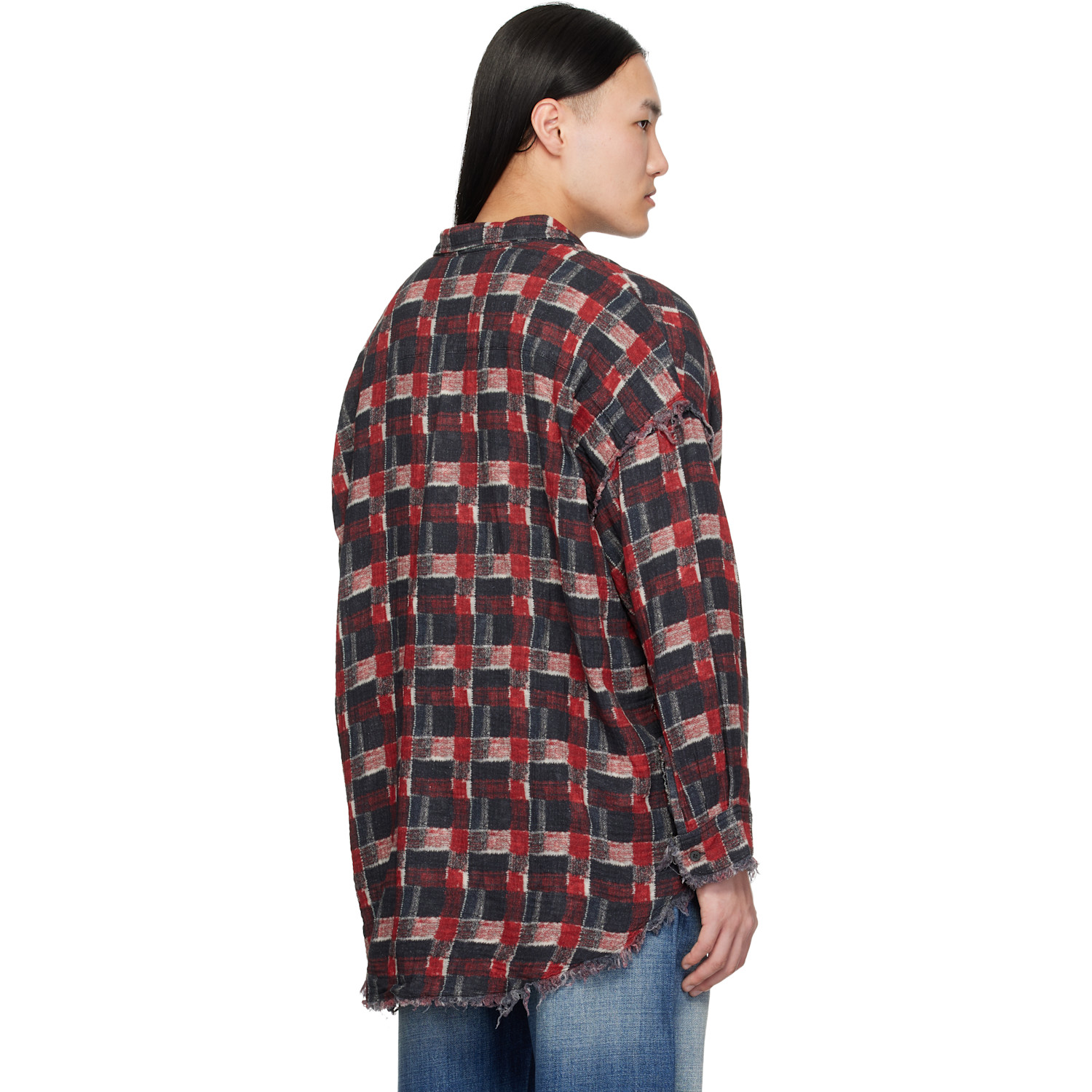  R13 Black & Red Shredded Seam Drop Neck Reversible Shirt 
