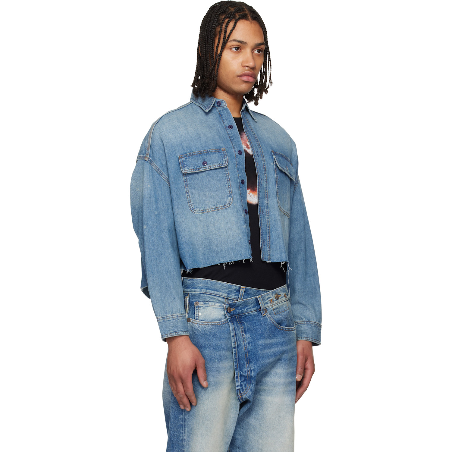  R13 Blue Cropped Denim Shirt 