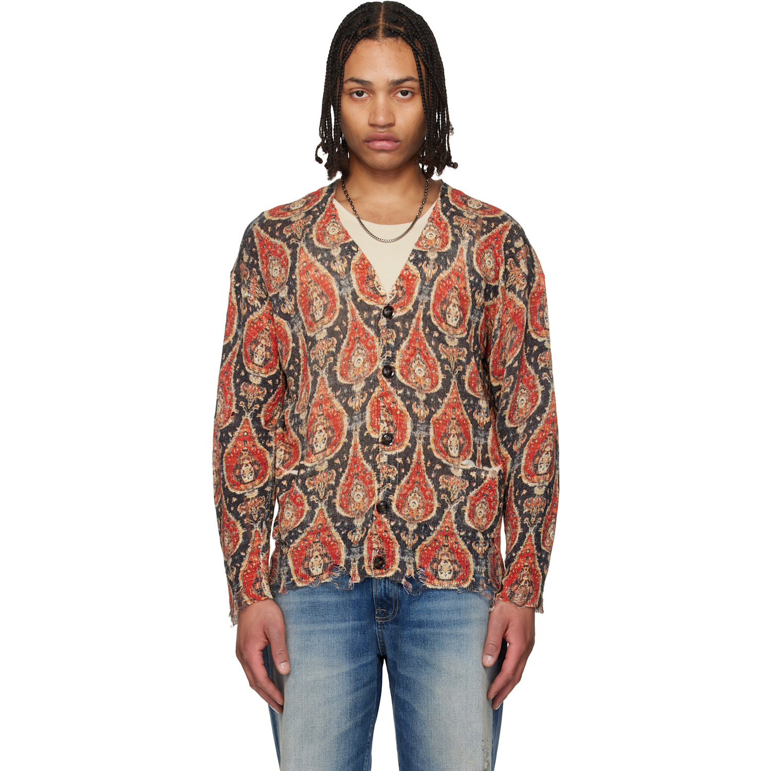 R13 Black & Orange Printed Boyfriend Cardigan