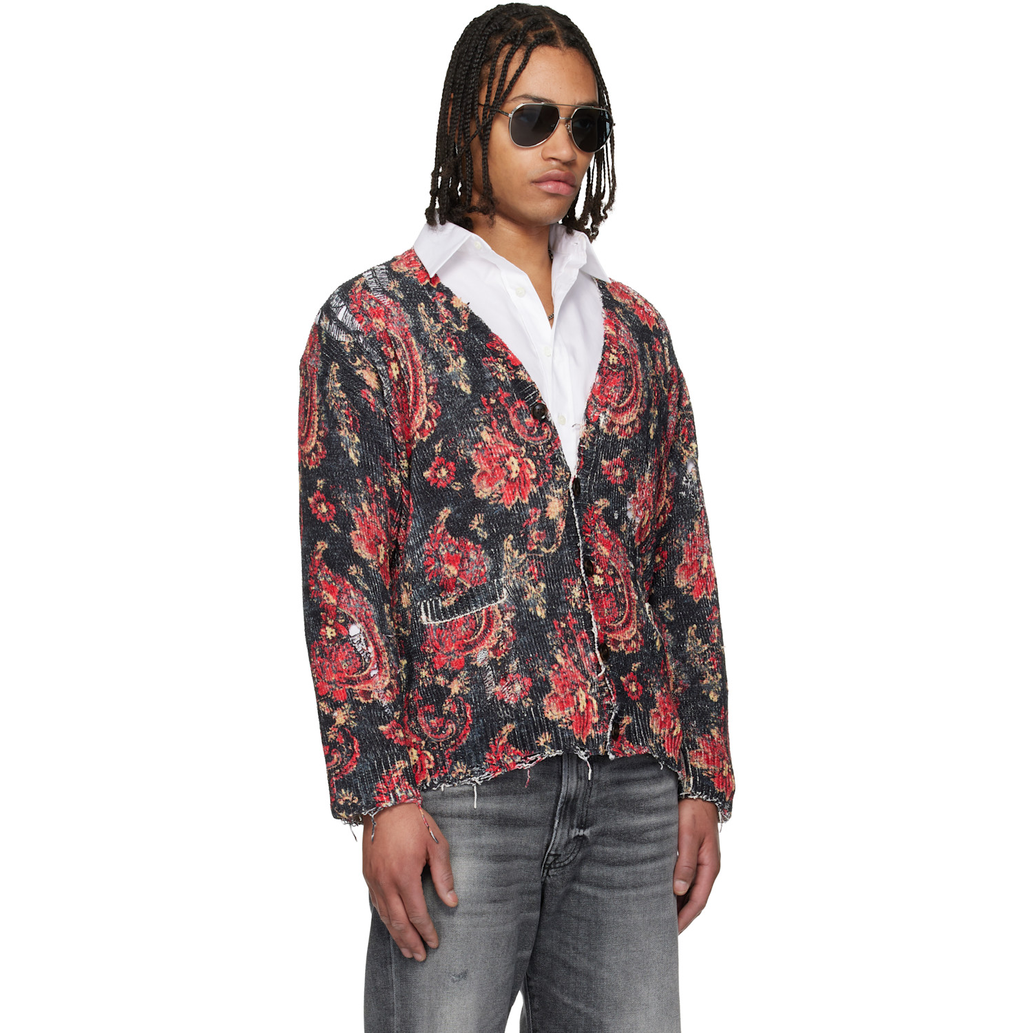 R13 Black & Red Printed Boyfriend Cardigan 