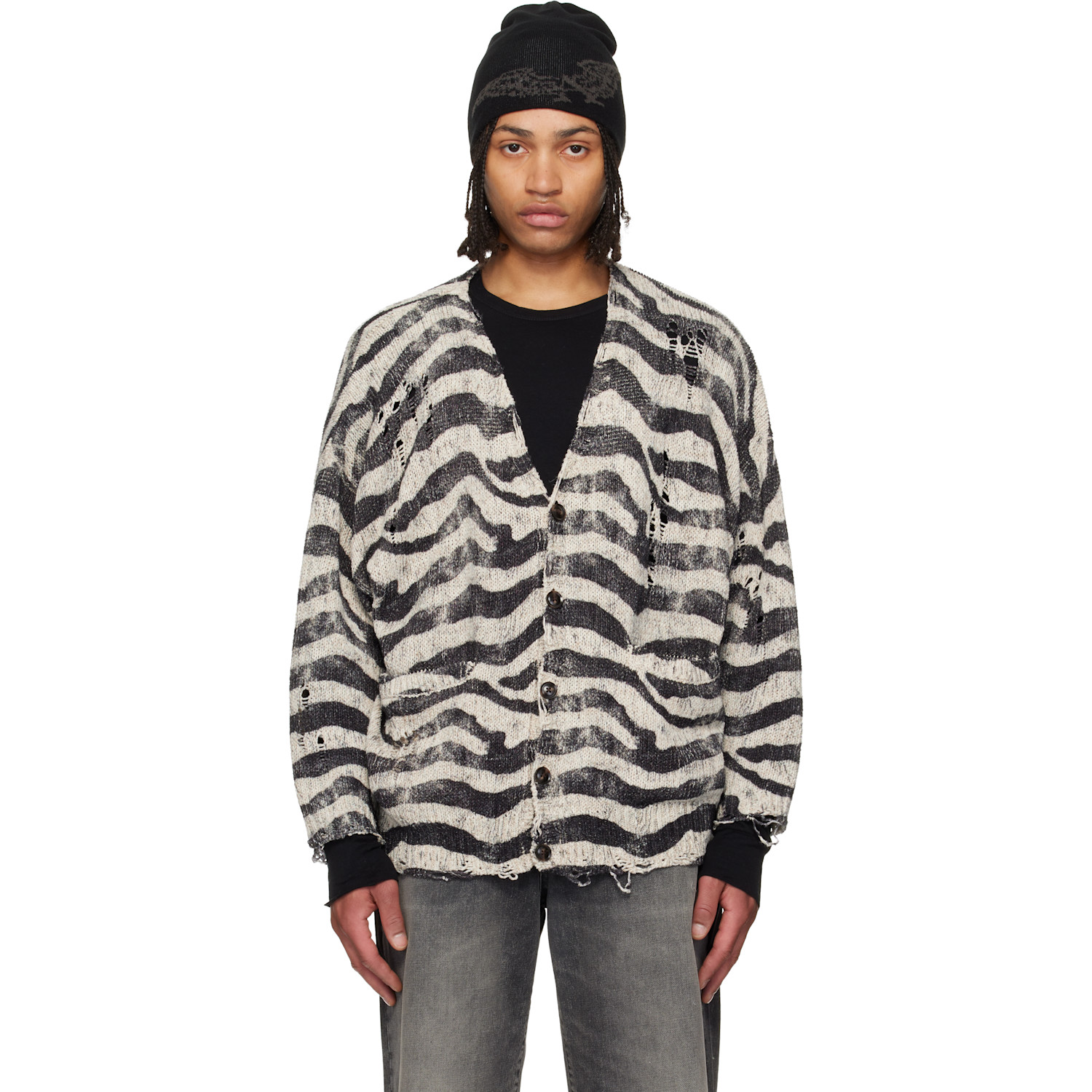 R13 Black & White Printed Oversized Cardigan