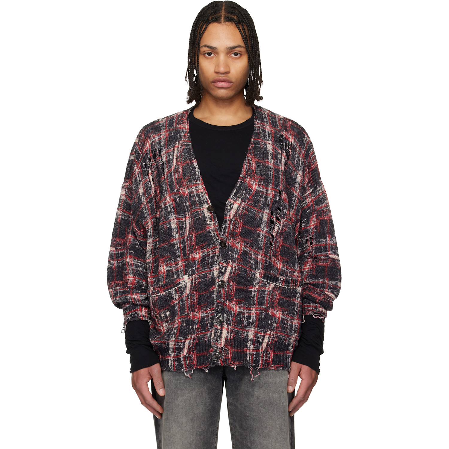 R13 Black & Red Printed Oversized Cardigan