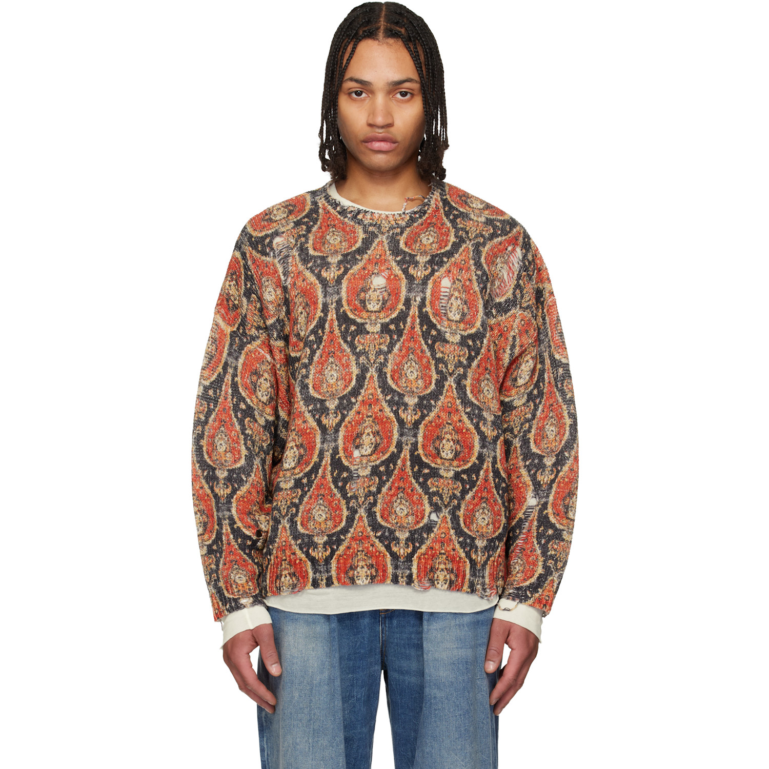 R13 Orange & Black Printed Oversized Sweater