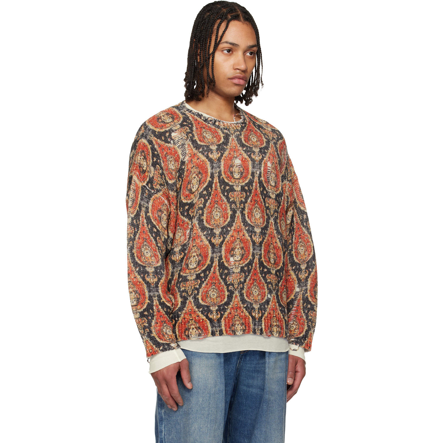  R13 Orange & Black Printed Oversized Sweater 