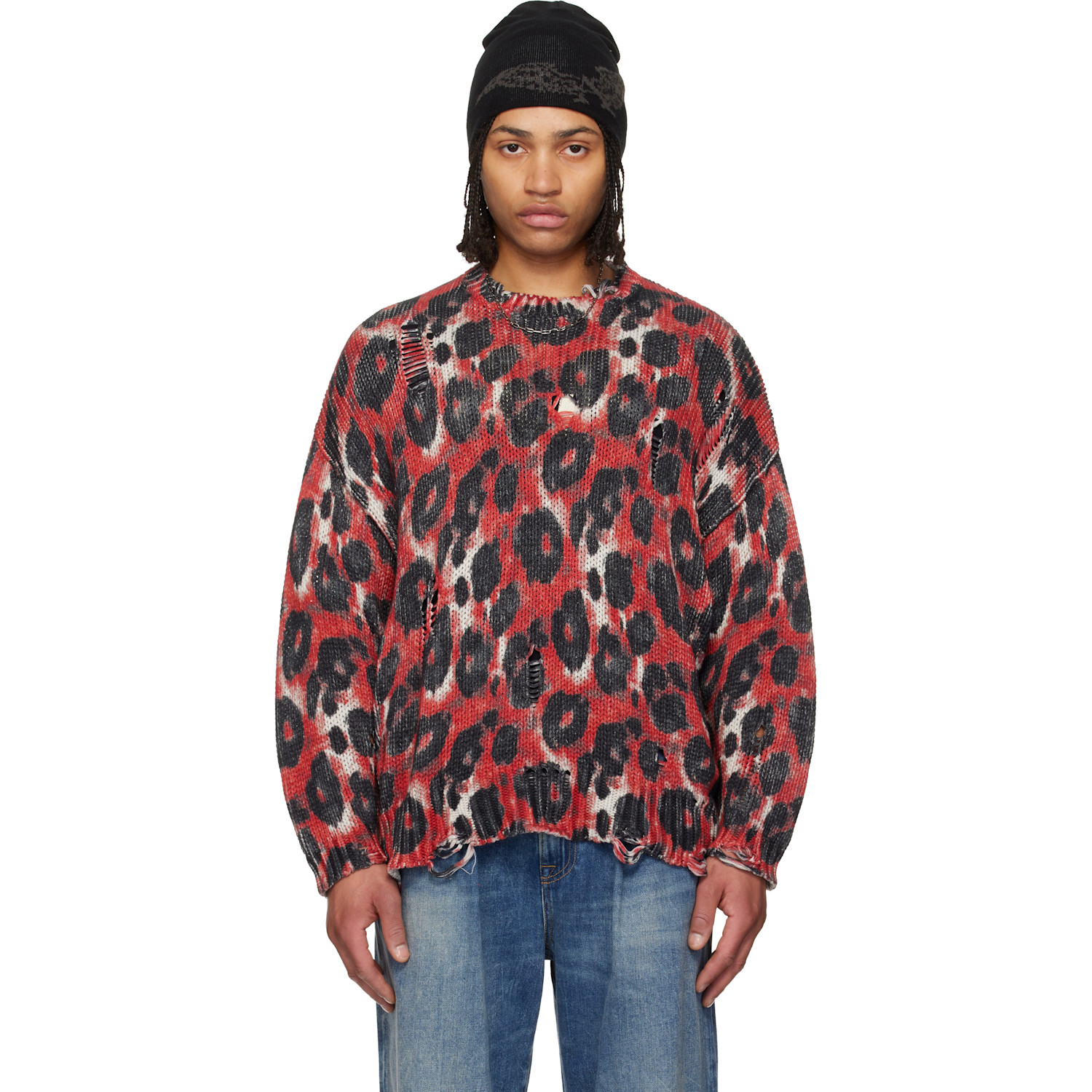 R13 Red & Black Printed Oversized Sweater