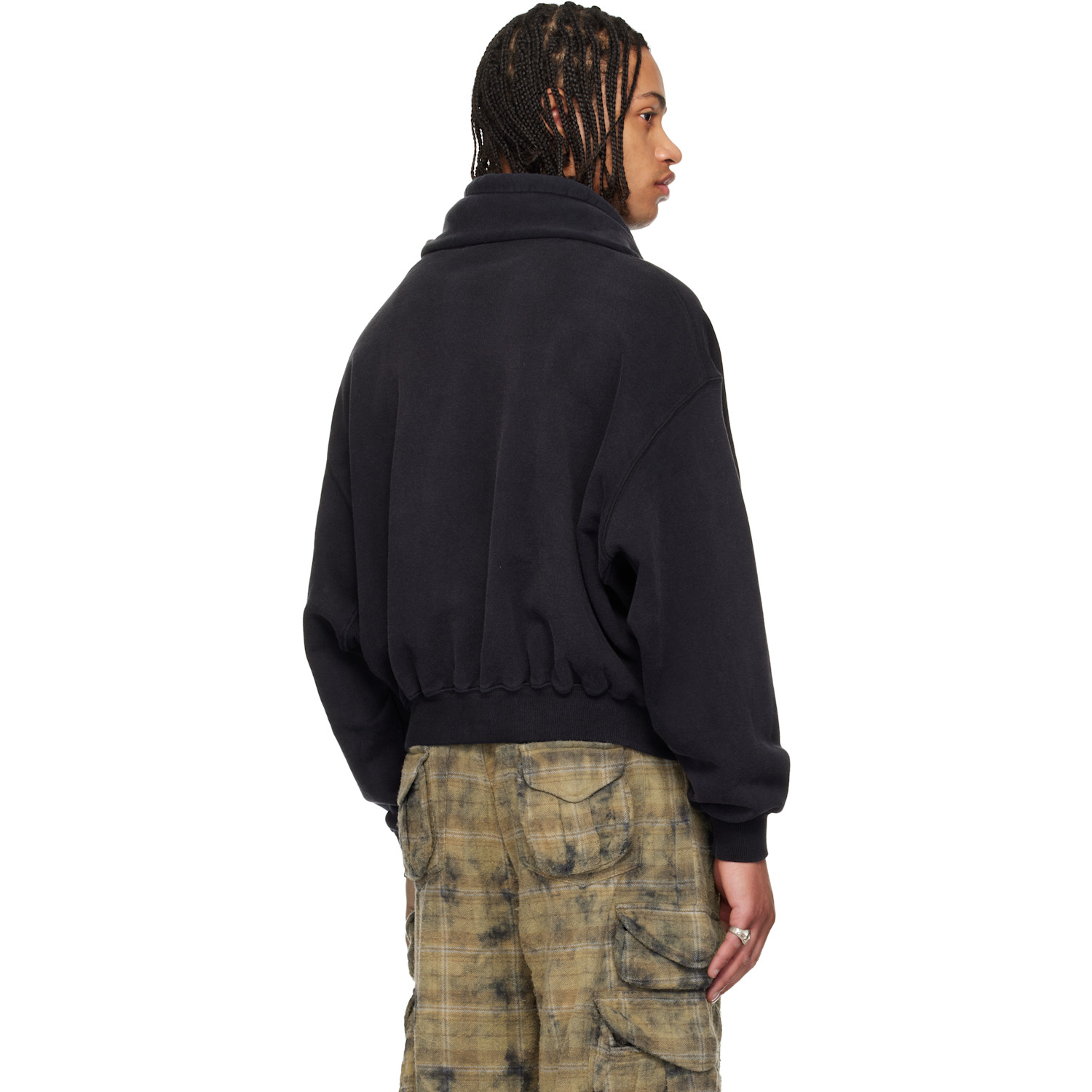  R13 Black Funnel Neck Cropped Popover Hoodie 