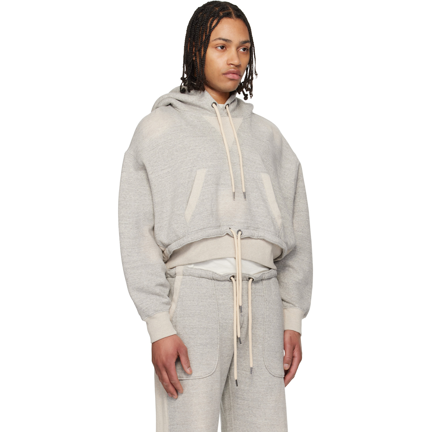  R13 Gray Cinched Hem Popover Hoodie 