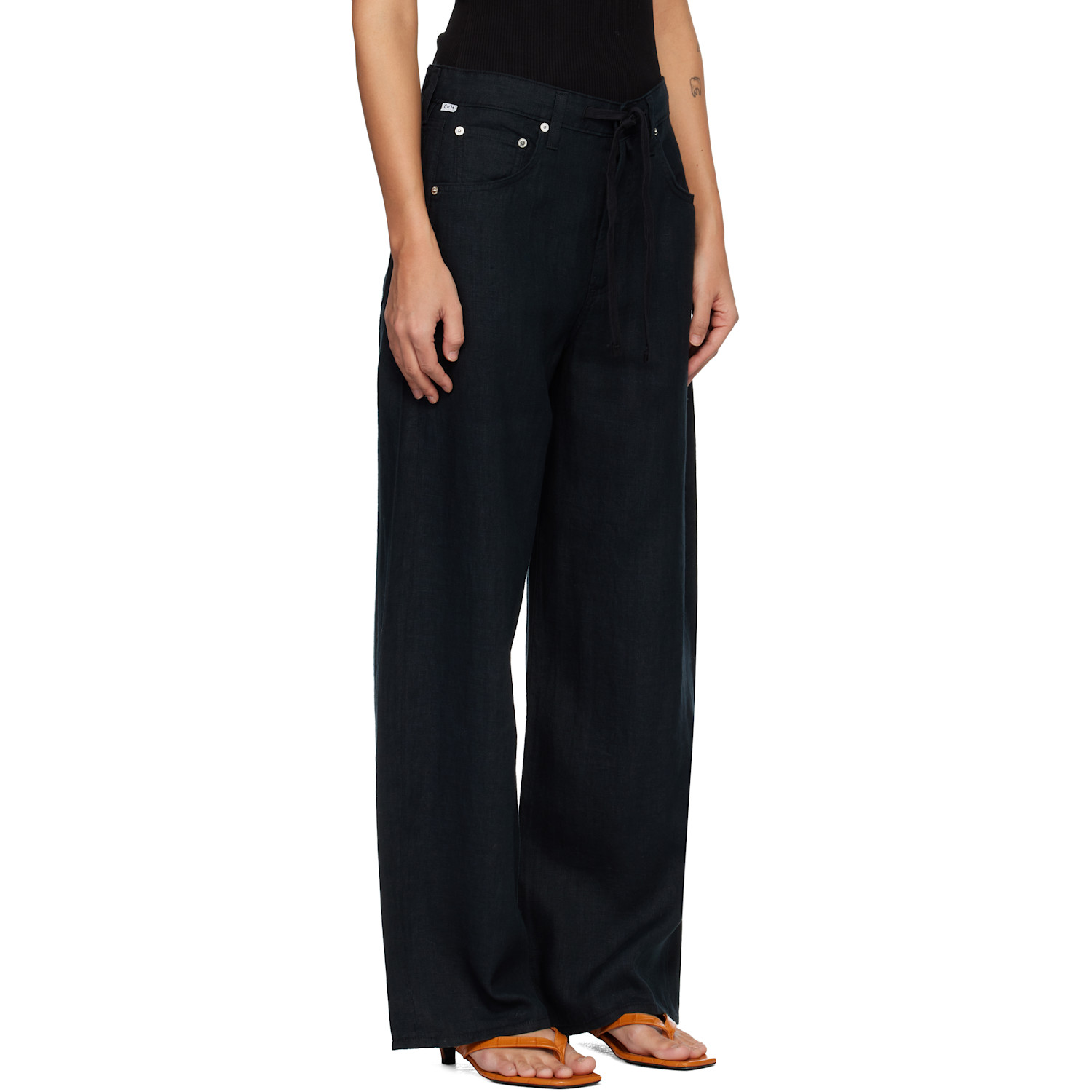  Citizens Of Humanity Black Brynn Drawstring Linen Trousers 