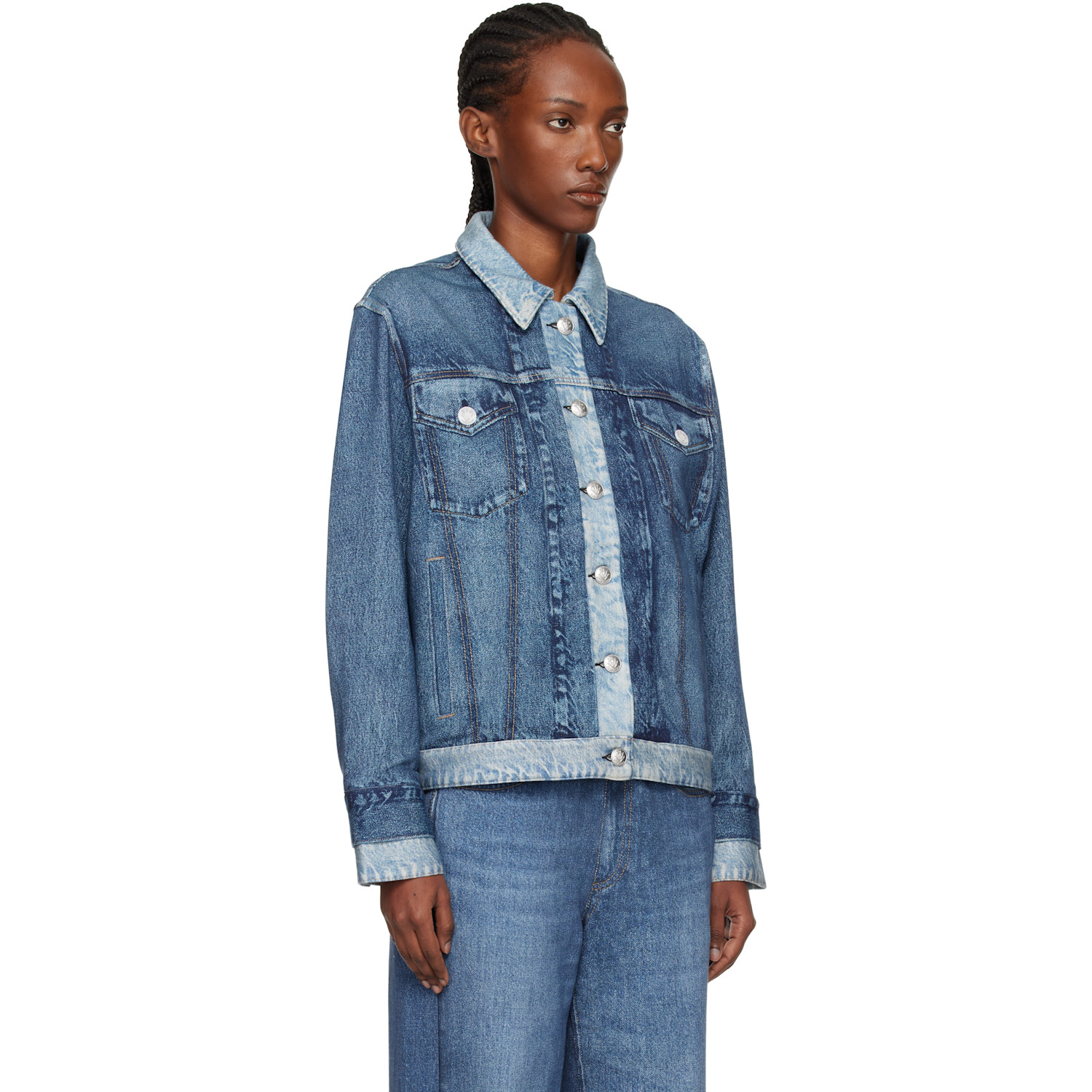  Rag & Bone Blue Rb Miramar Oversized Combo Trucker Jacket 