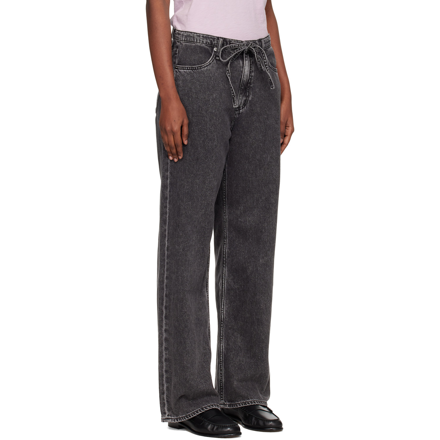  Rag & Bone Black Phoebe Wide-leg Drawstring Jeans 
