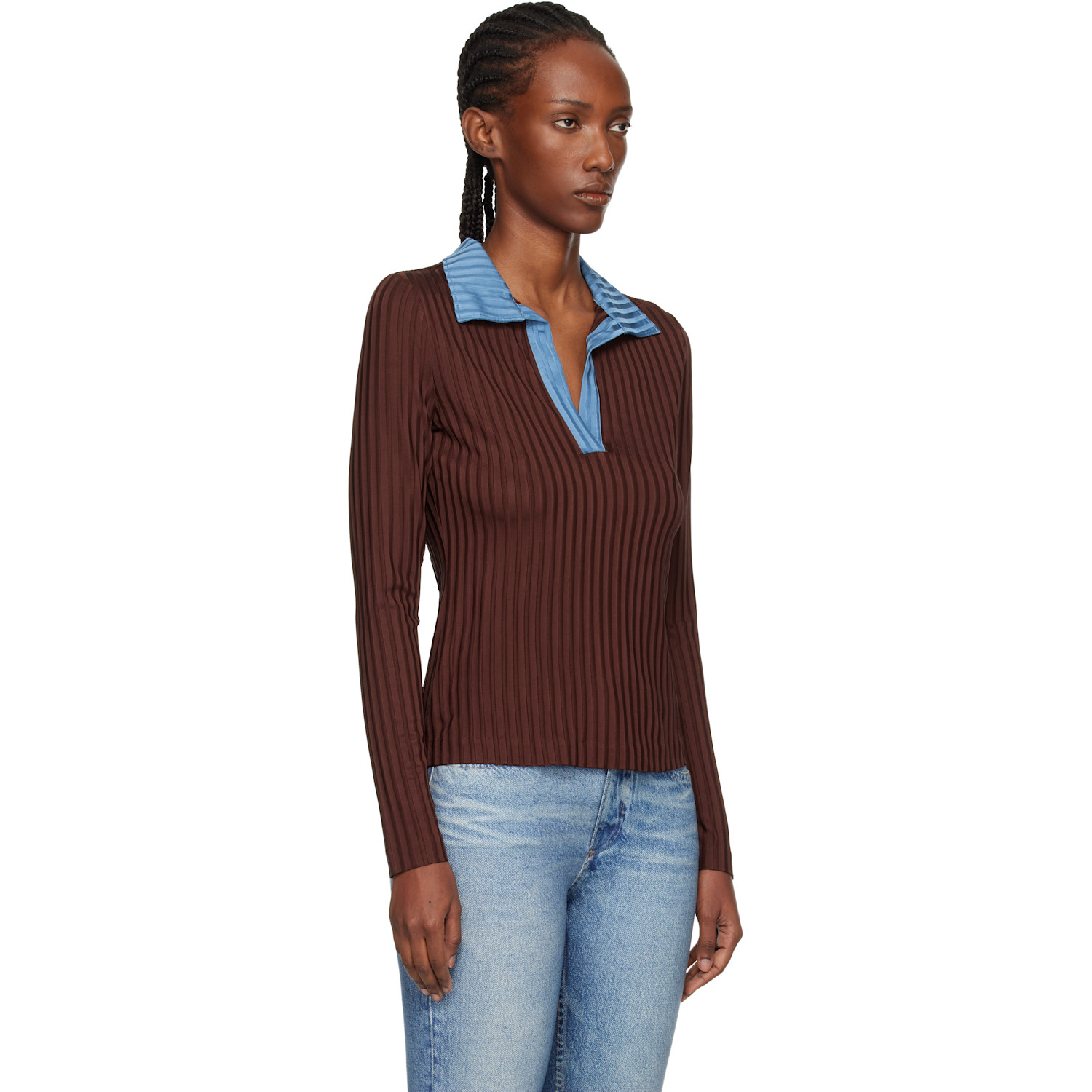  Rag & Bone Burgundy Natalia Colorblock Long Sleeve Polo 