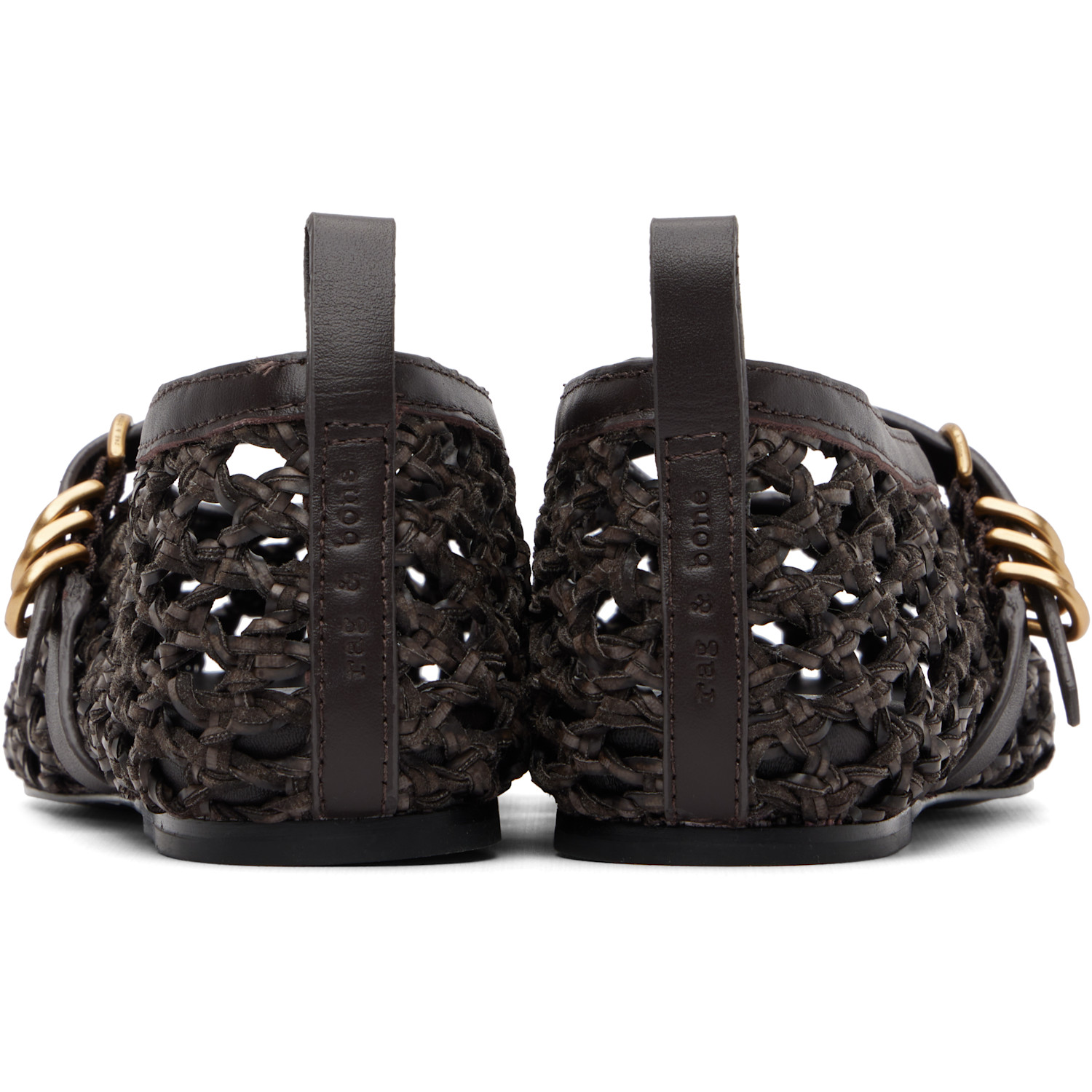  Rag & Bone Brown Spire Woven Mary Jane Faux-leather Flats 