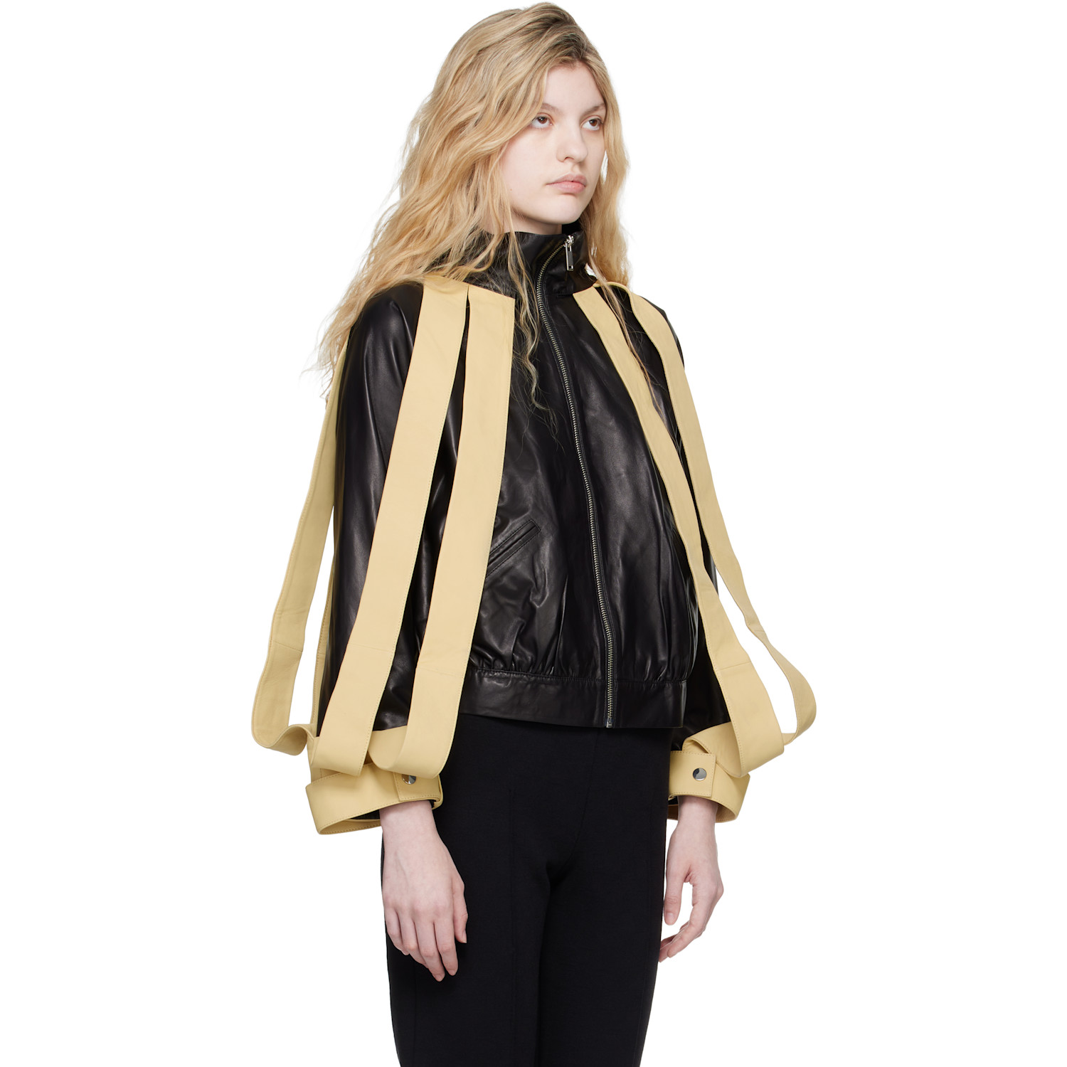  Super Yaya Black & Yellow Lansquenet Leather Bomber Jacket 