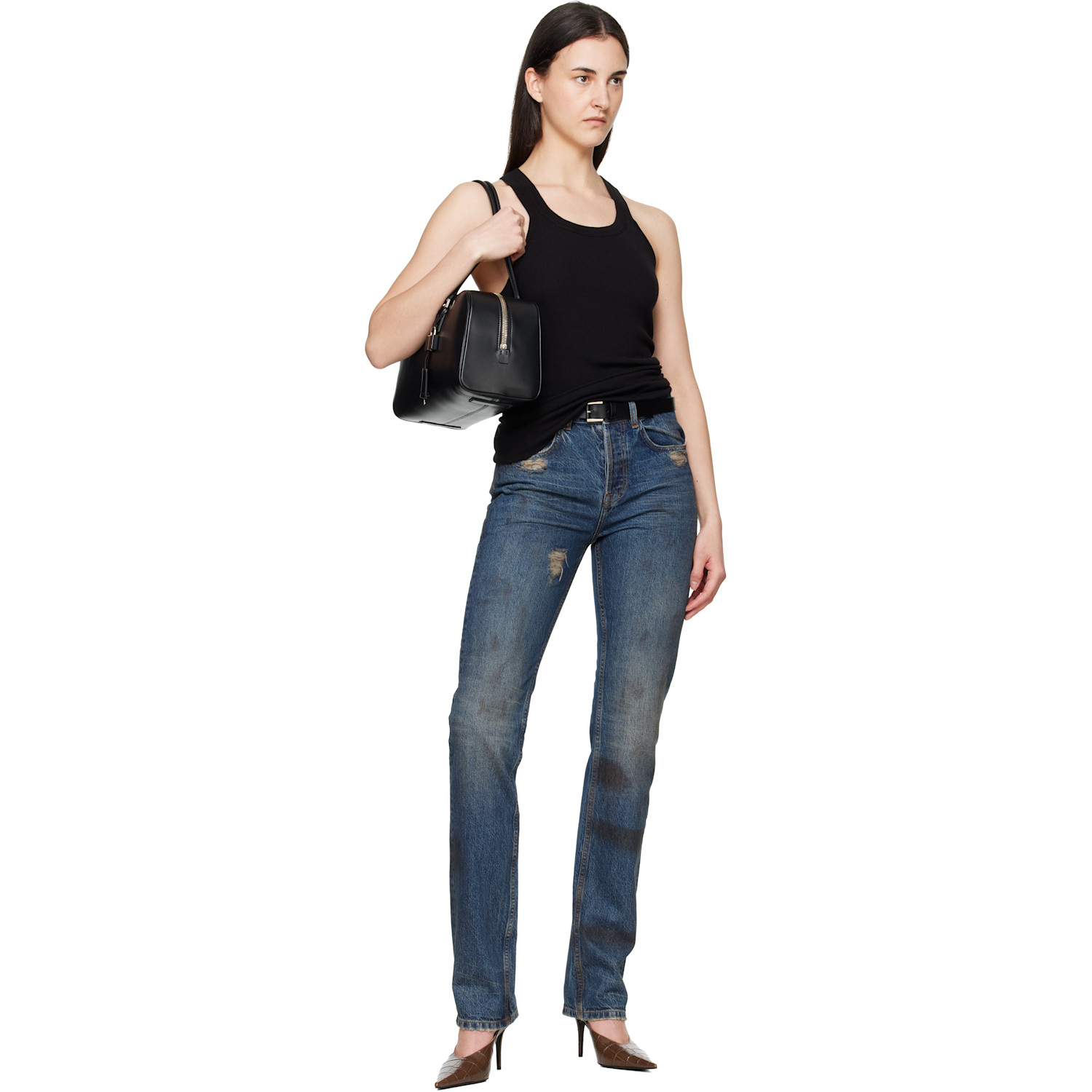  Tom Ford Black Vacchetta Leather Detail Buckle Belt 