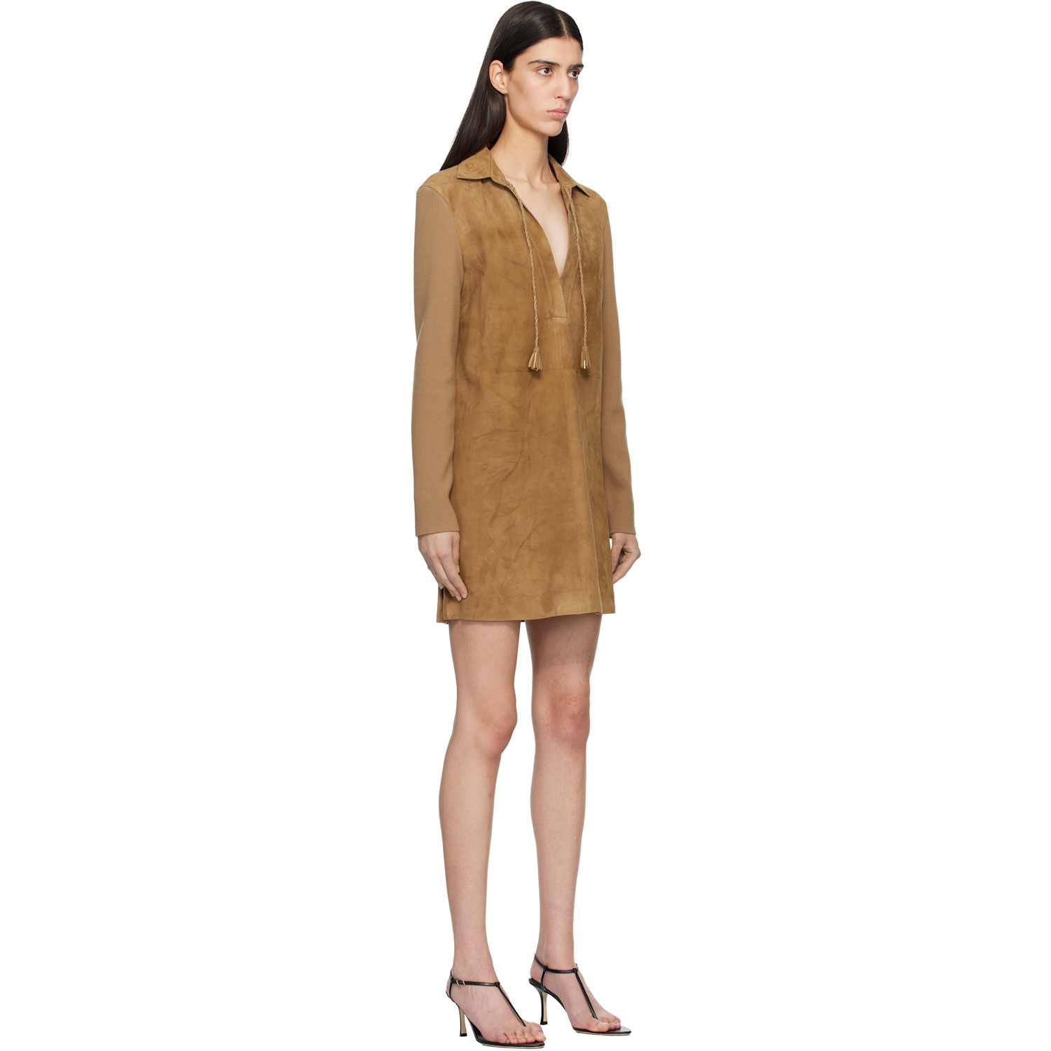  Tom Ford Tan Lamb Suede Interlock Knit Polo Minidress 