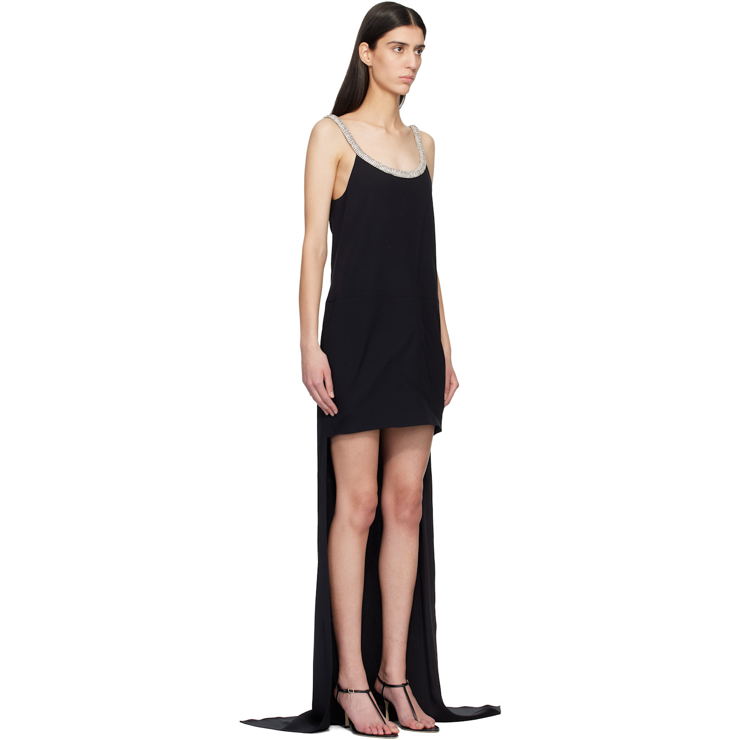  Tom Ford Black Crystal Embroidery Sleeveless Asymmetric Cocktail Maxi Dress 