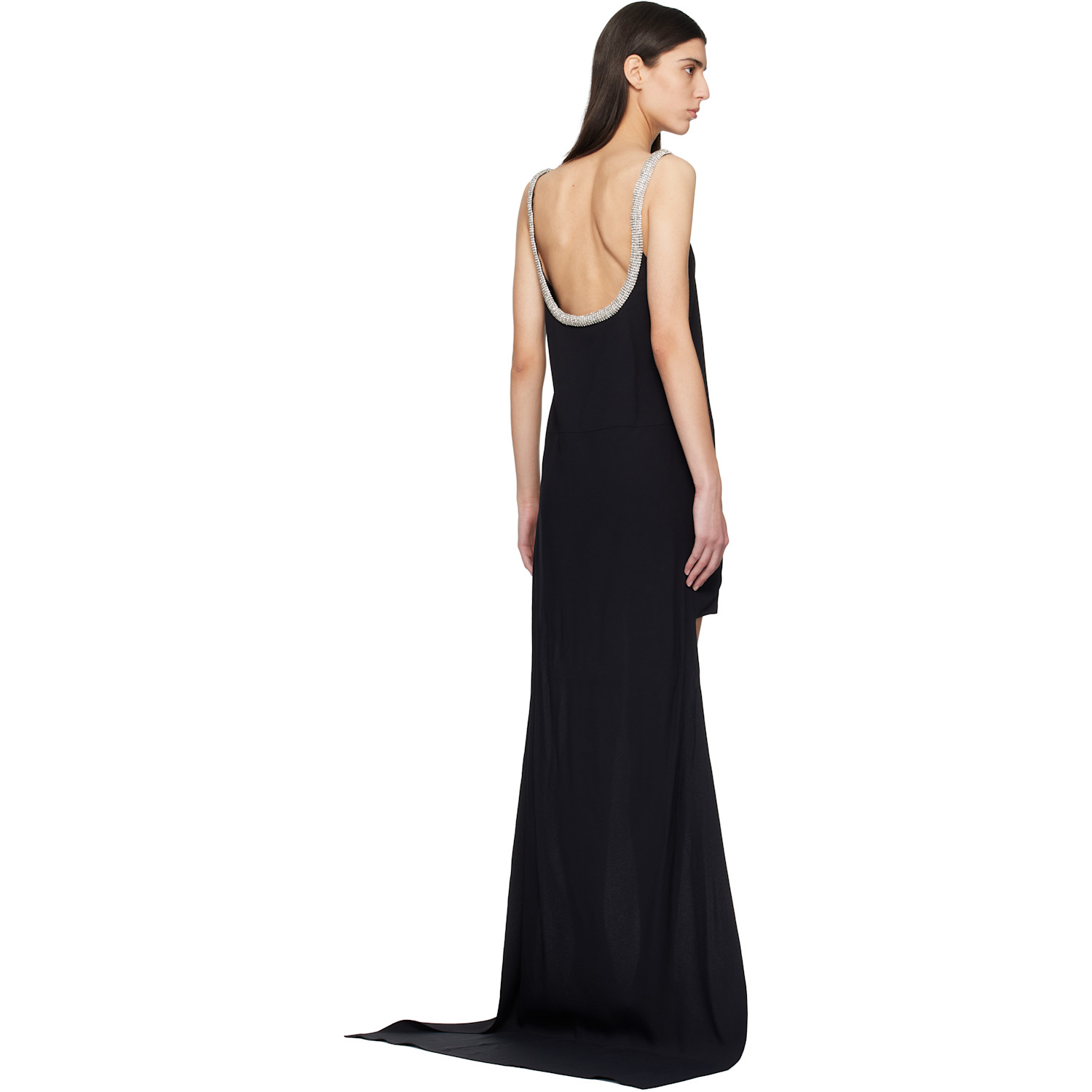  Tom Ford Black Crystal Embroidery Sleeveless Asymmetric Cocktail Maxi Dress 