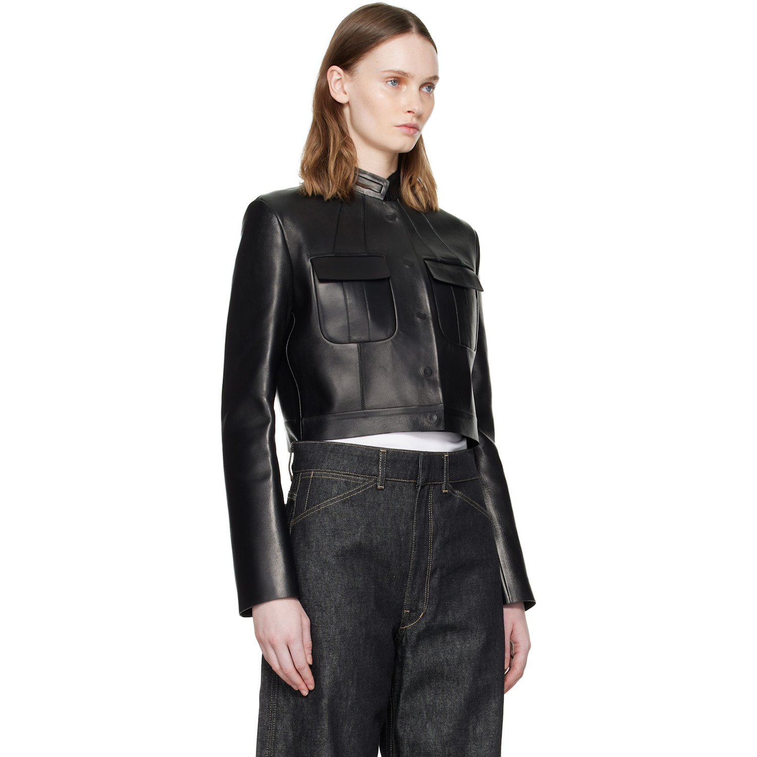  Tom Ford Black Bonded Nappa Leather Officer Jacket 