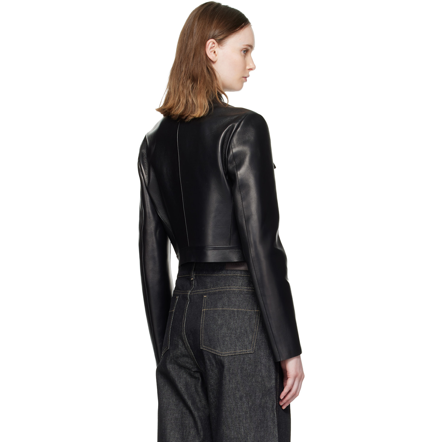  Tom Ford Black Bonded Nappa Leather Officer Jacket 