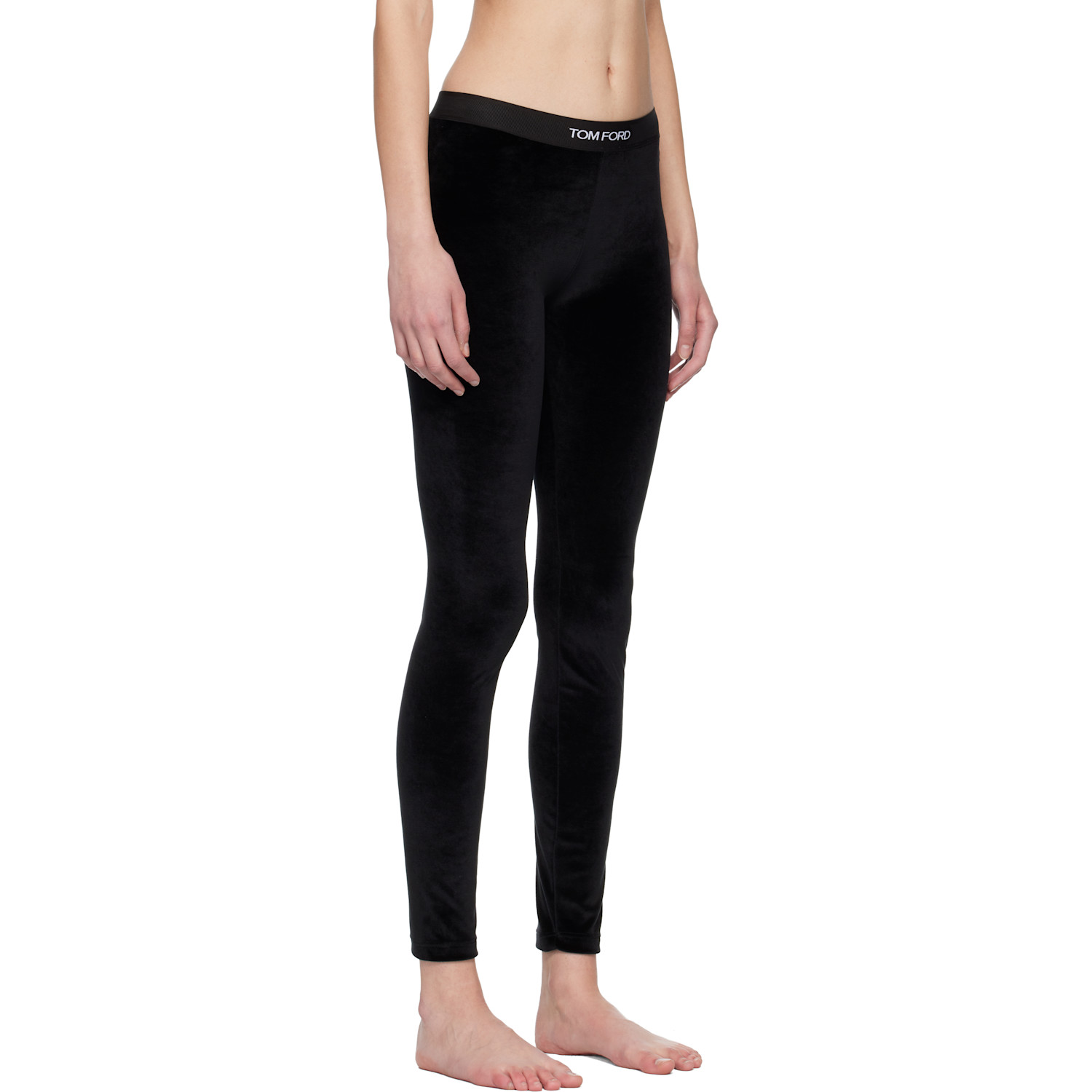  Tom Ford Black Stretch Lustrous Velour Signature Leggings 
