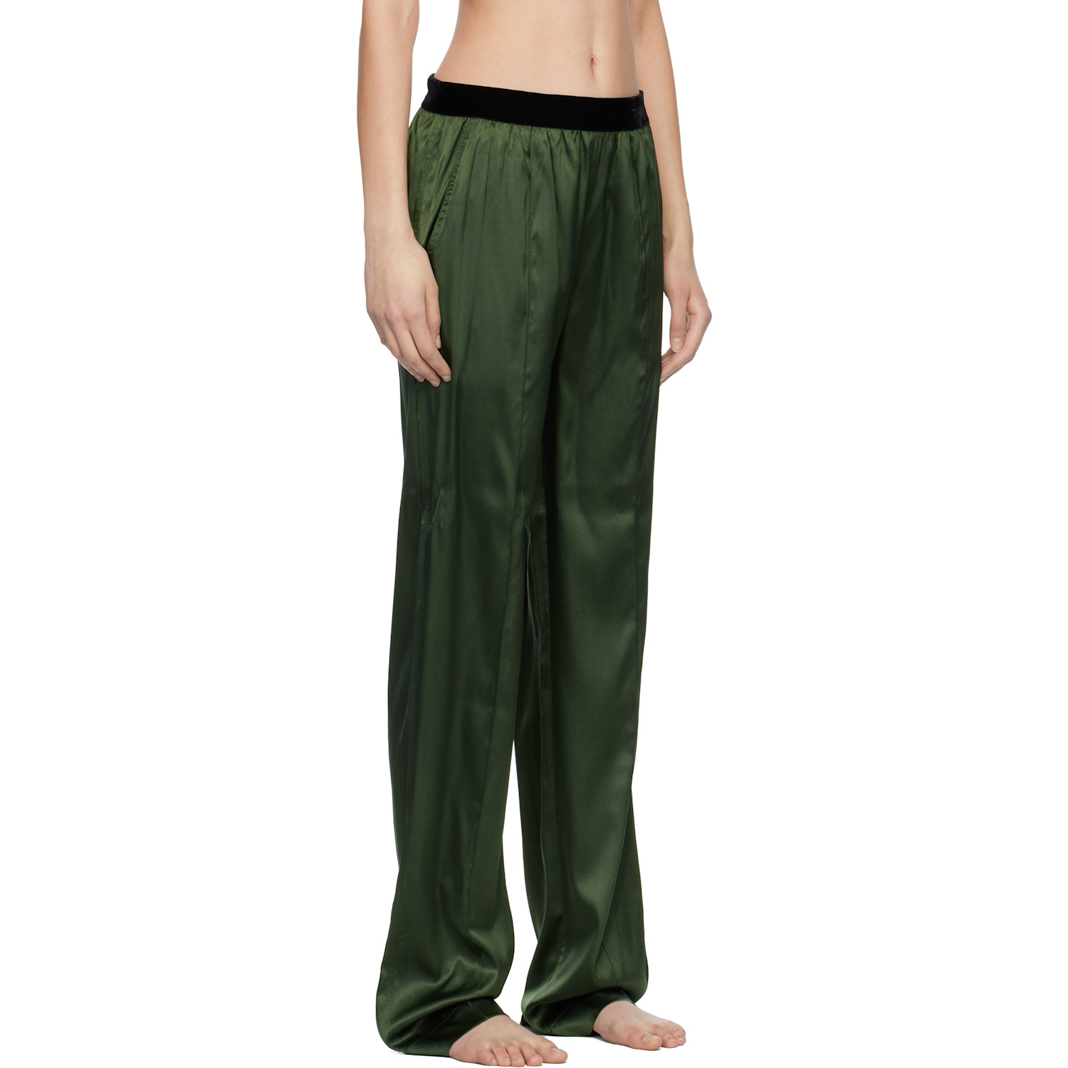  Tom Ford Khaki Stretch Silk Satin Pj Lounge Pants 