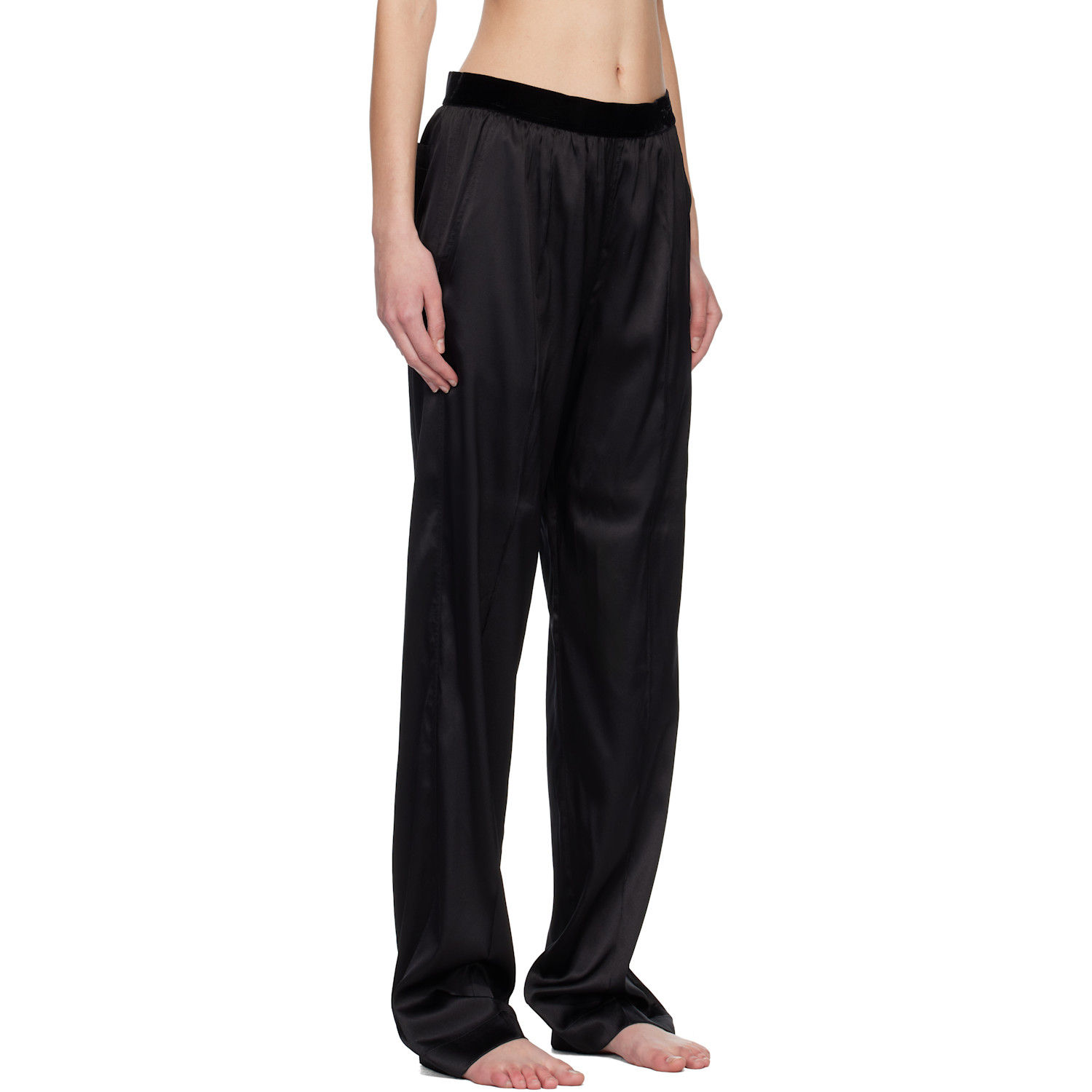  Tom Ford Black Stretch Silk Satin Pj Lounge Pants 