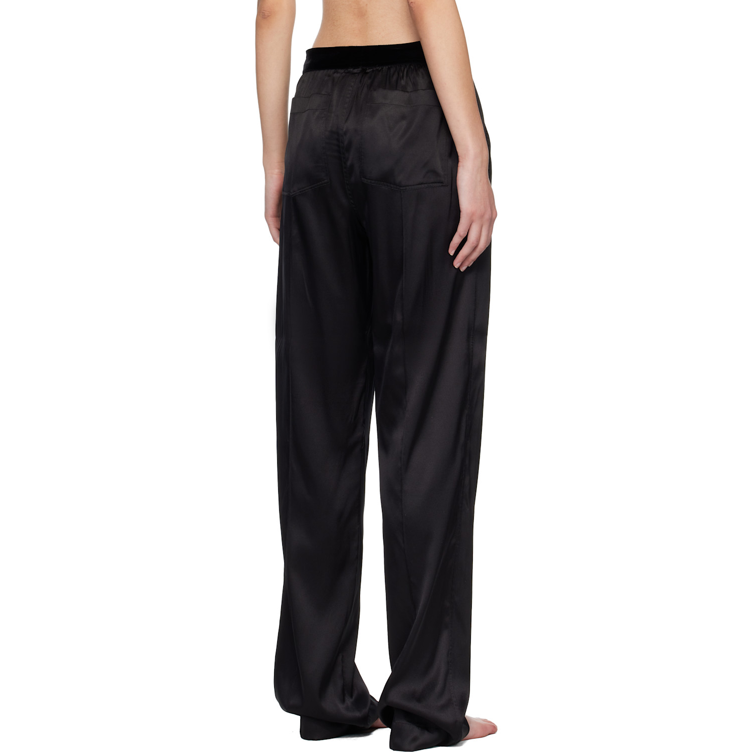  Tom Ford Black Stretch Silk Satin Pj Lounge Pants 
