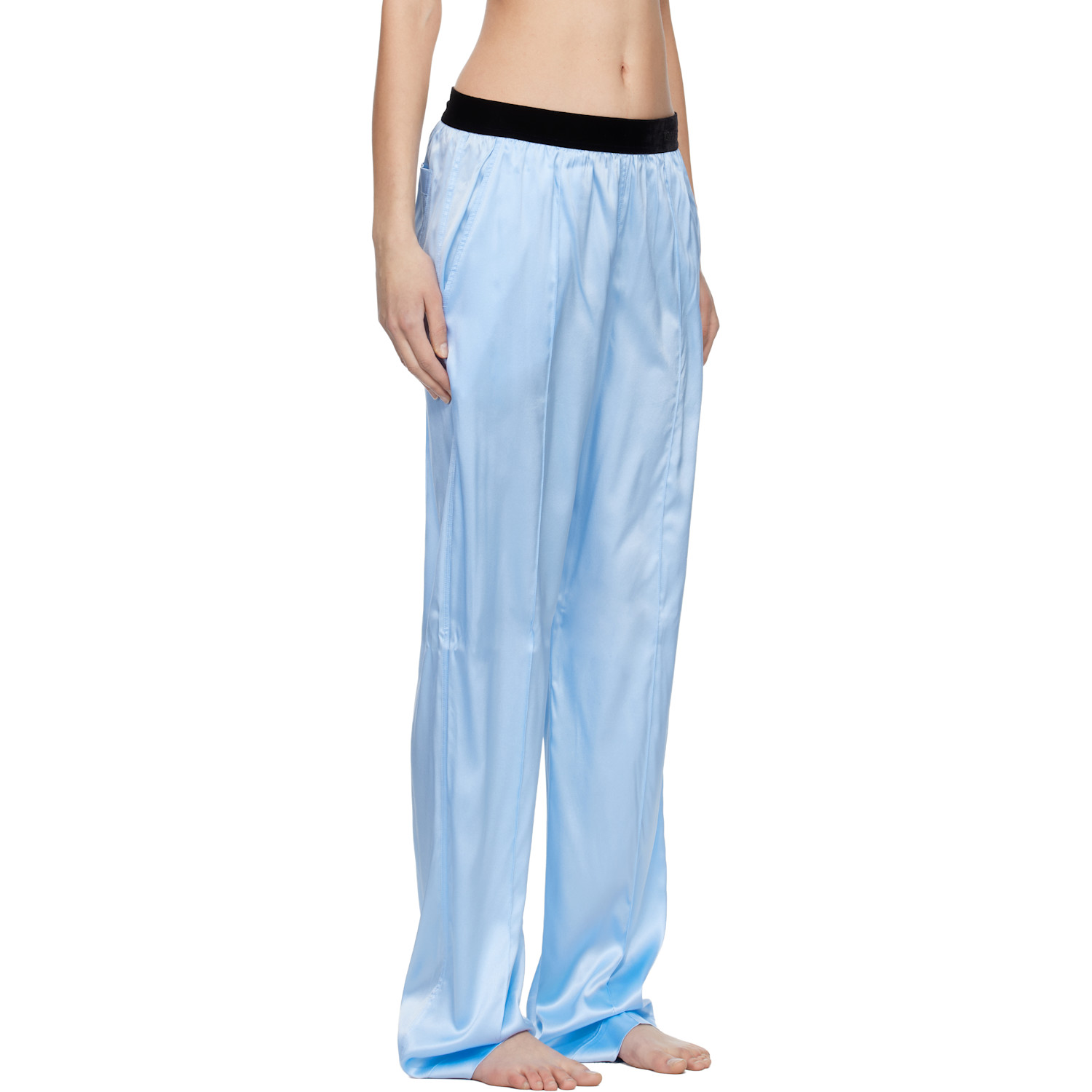  Tom Ford Blue Stretch Silk Satin Pj Lounge Pants 
