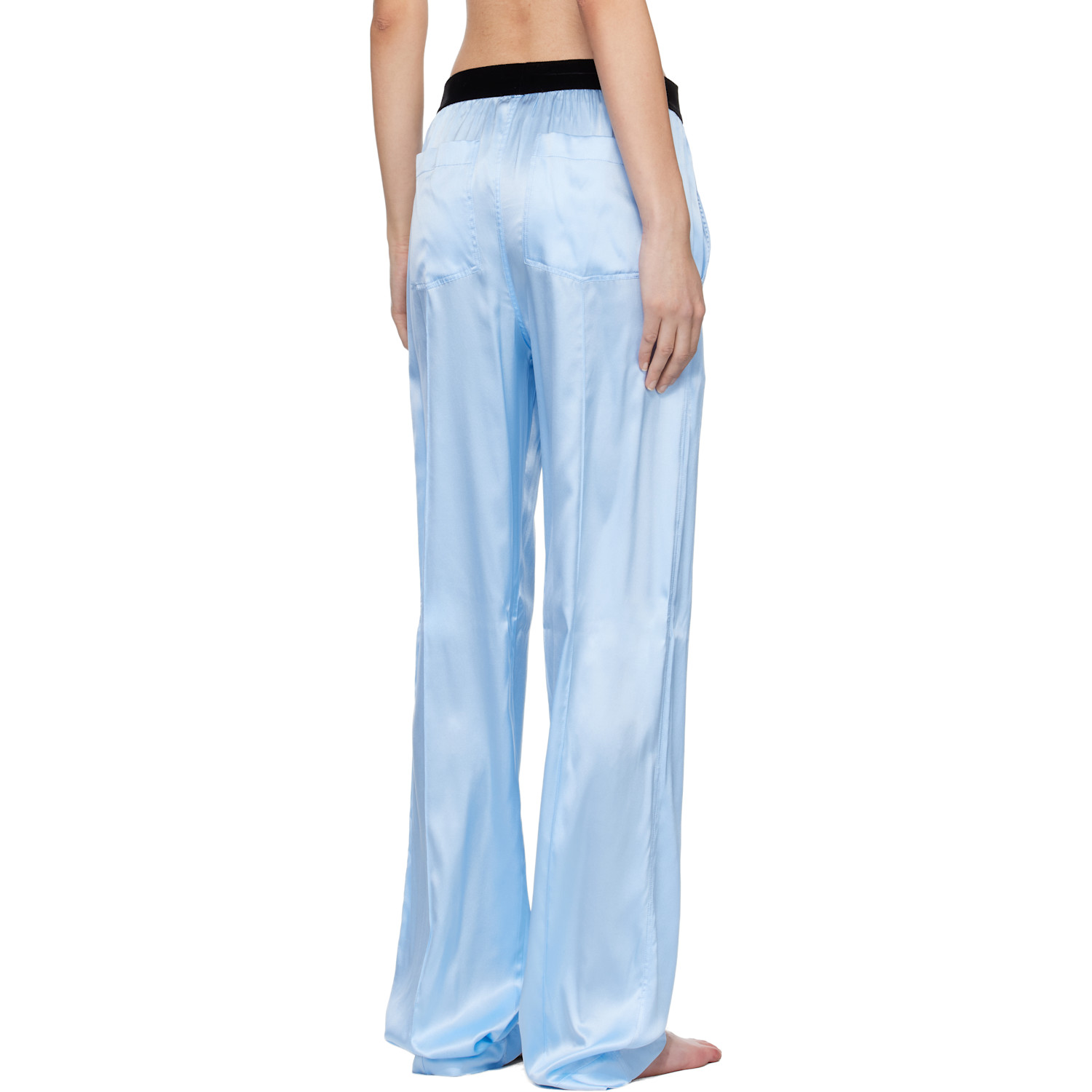  Tom Ford Blue Stretch Silk Satin Pj Lounge Pants 