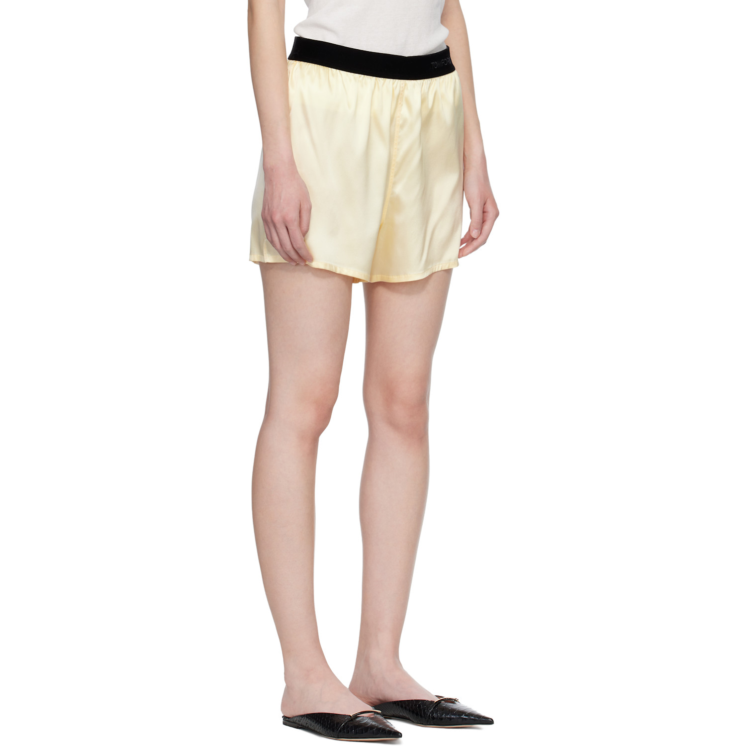  Tom Ford Yellow Stretch Silk Satin Boxer Shorts 