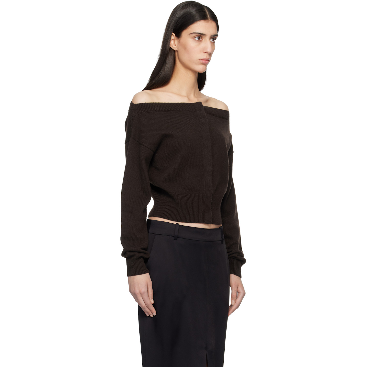  Tom Ford Brown Soft Cashmere Open-neck Shrunken Cardigan 