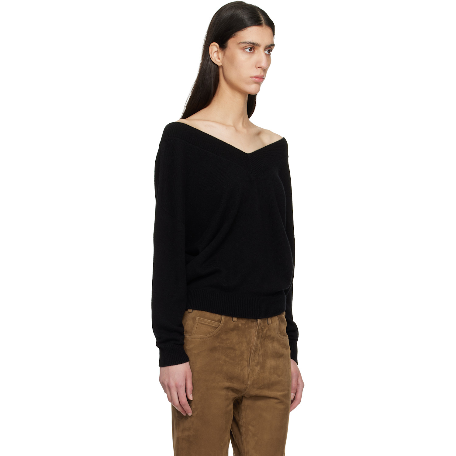  Tom Ford Black Cashmere Off The Shoulder Knit Sweater 