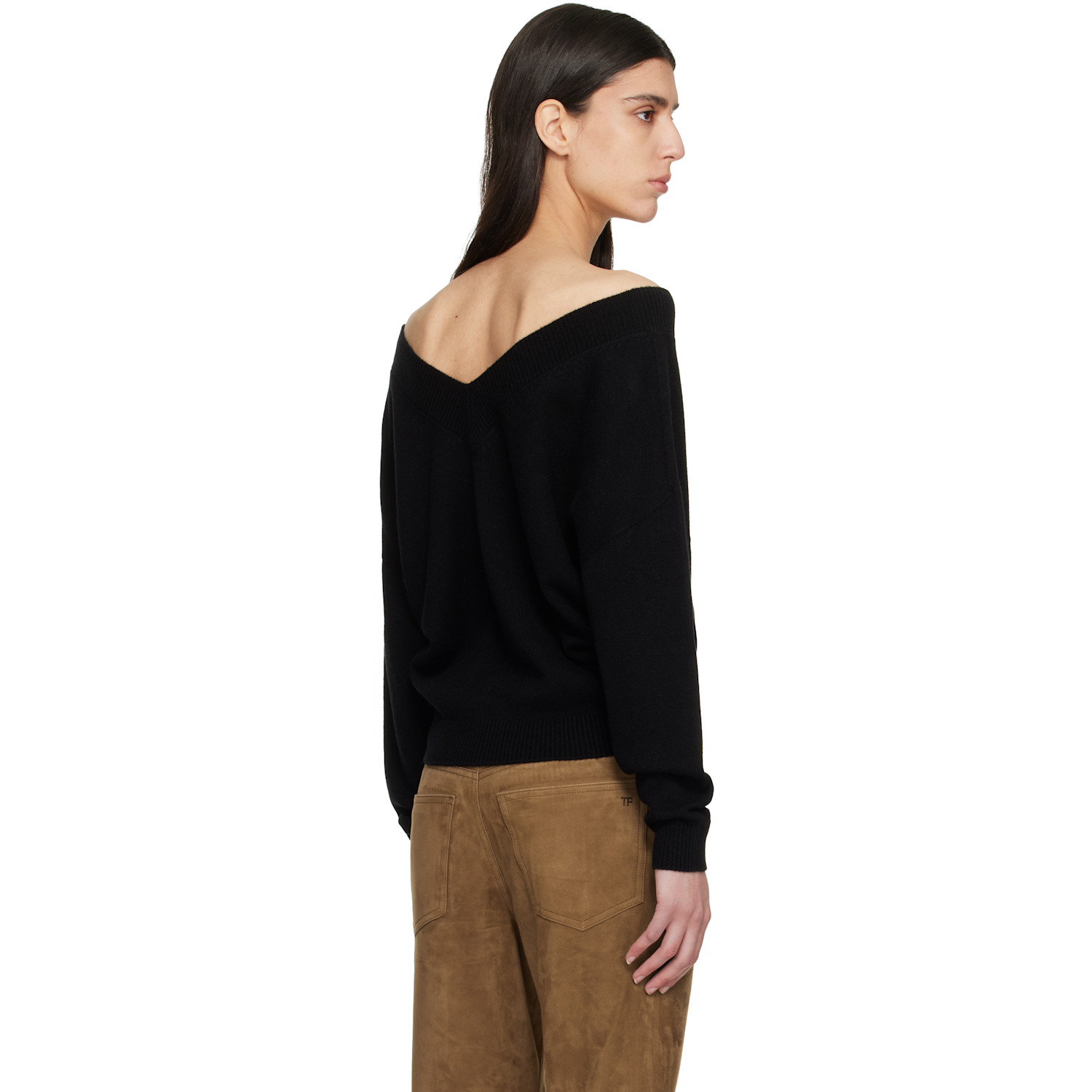  Tom Ford Black Cashmere Off The Shoulder Knit Sweater 