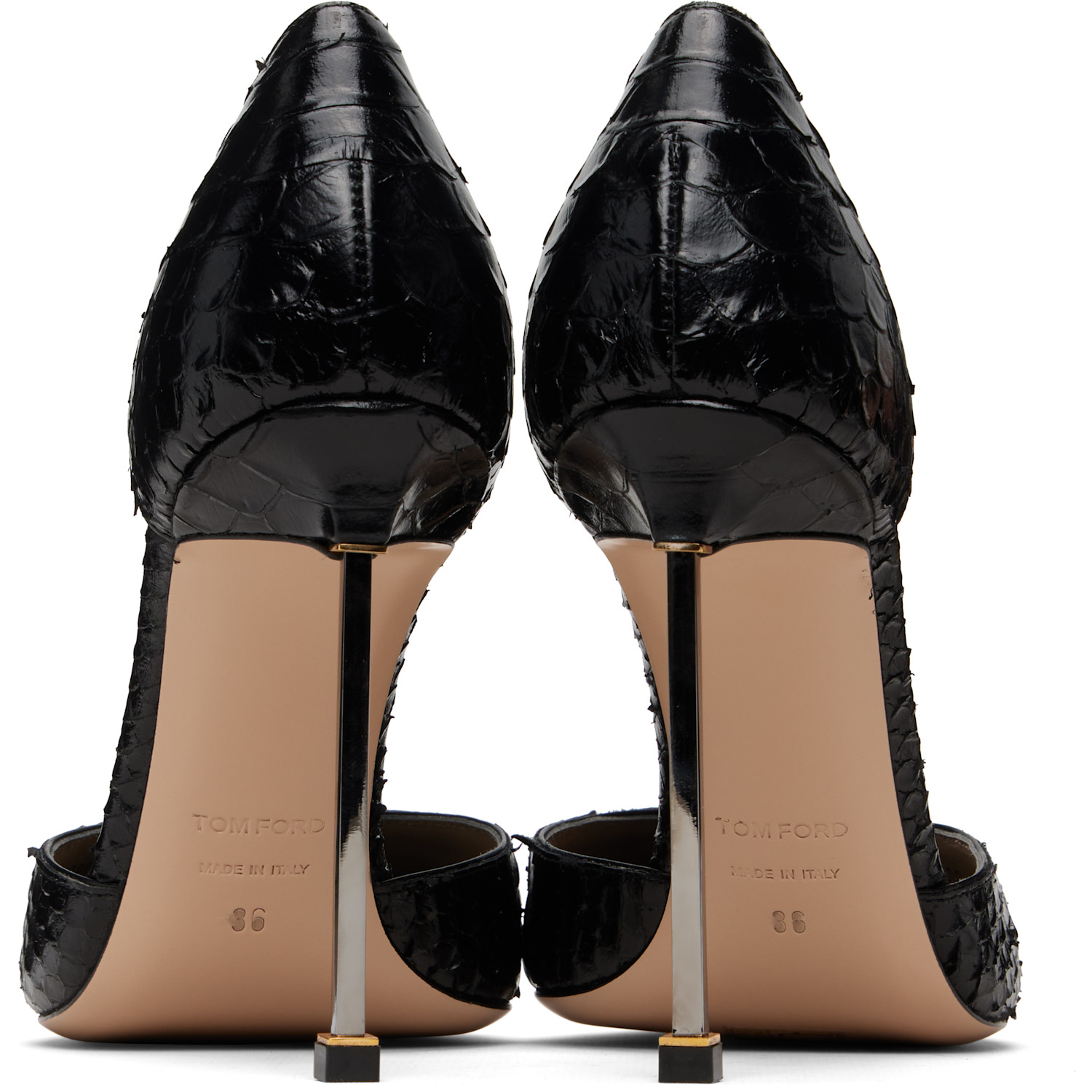  Tom Ford Black Semi Shiny Printed Python Spire D'orsay Heels 