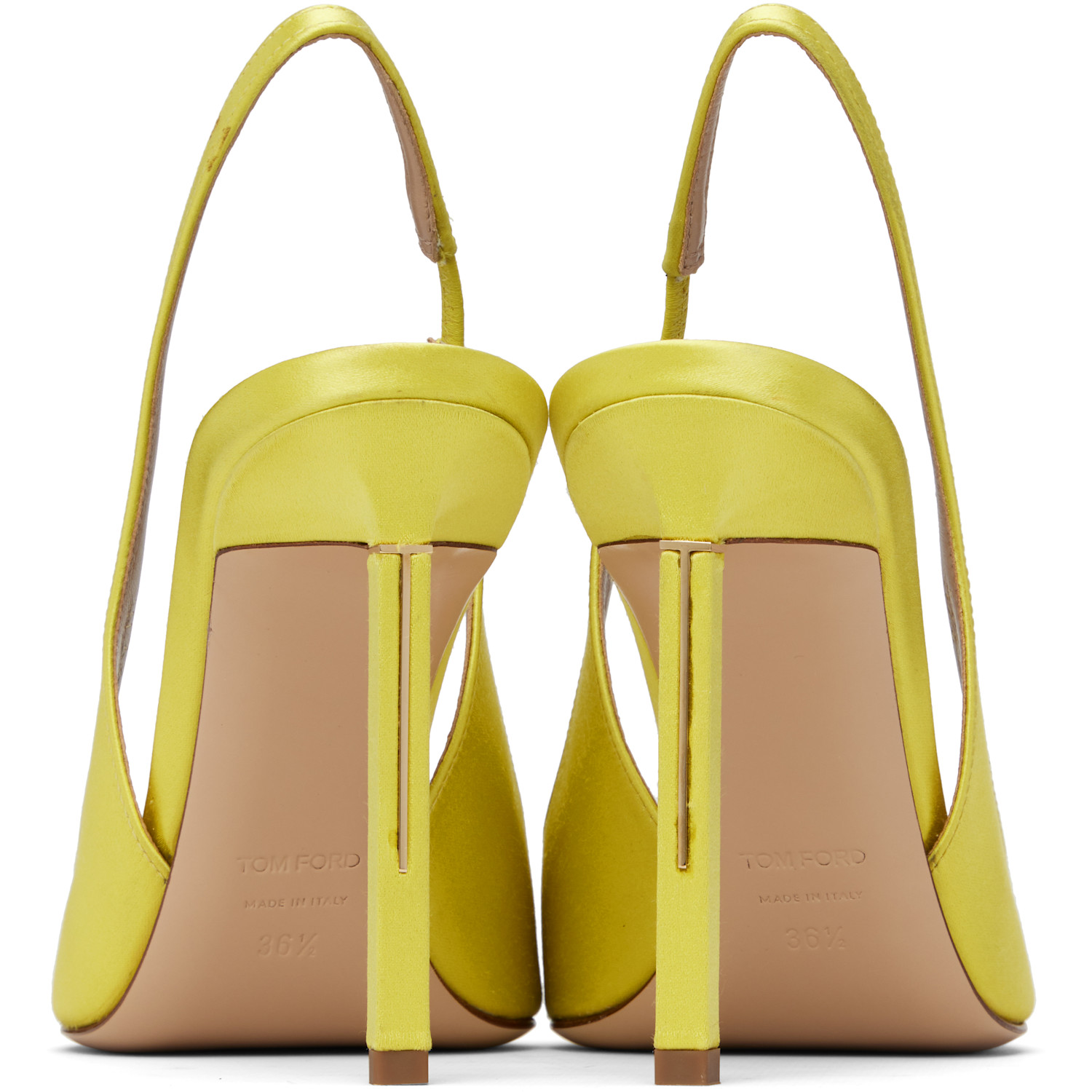  Tom Ford Yellow Satin T Slingback Heels 