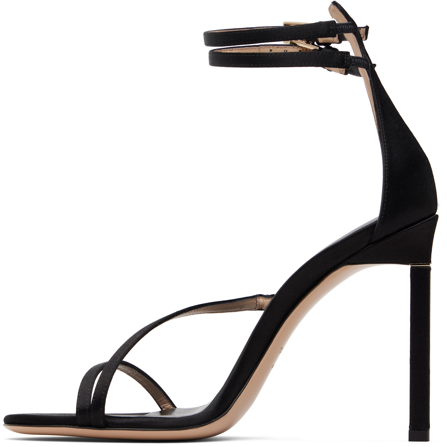  Tom Ford Black Satin T Ankle Strap Sandals 