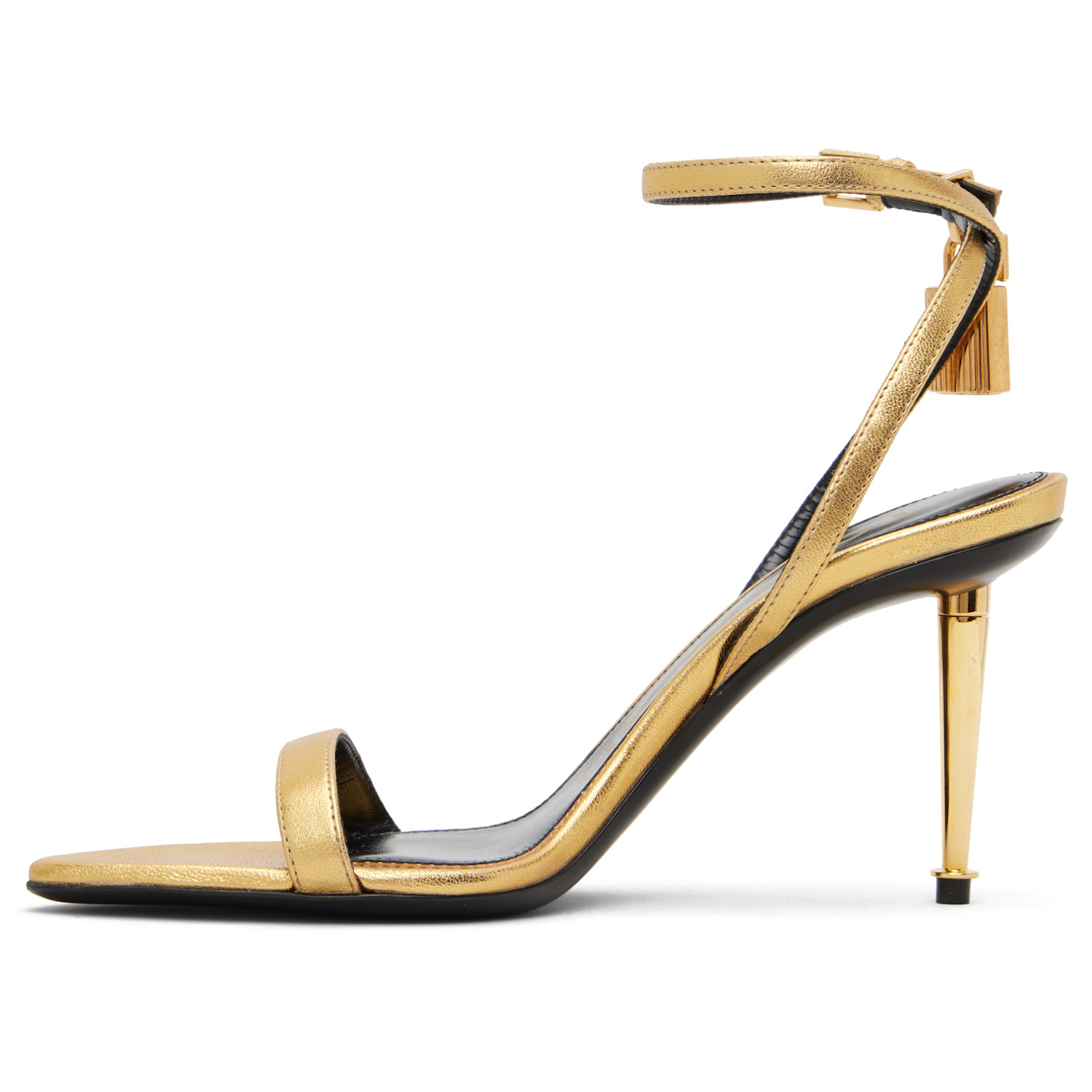  Tom Ford Gold Nappa Padlock Pointy Naked Heeled Sandals 