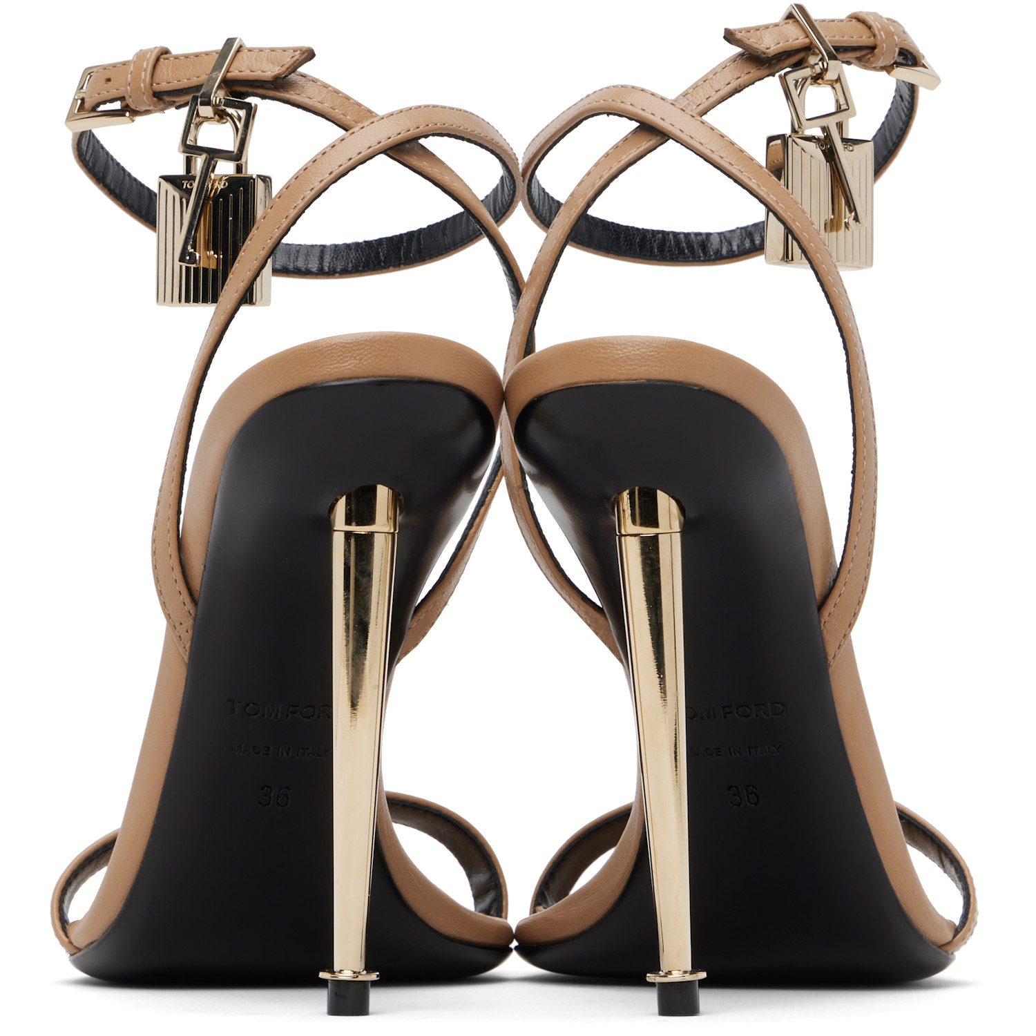  Tom Ford Beige Shiny Padlock Pointy Naked Heeled Sandals 