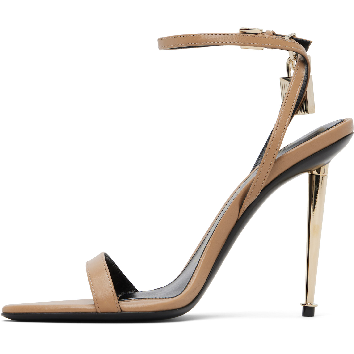  Tom Ford Beige Shiny Padlock Pointy Naked Heeled Sandals 