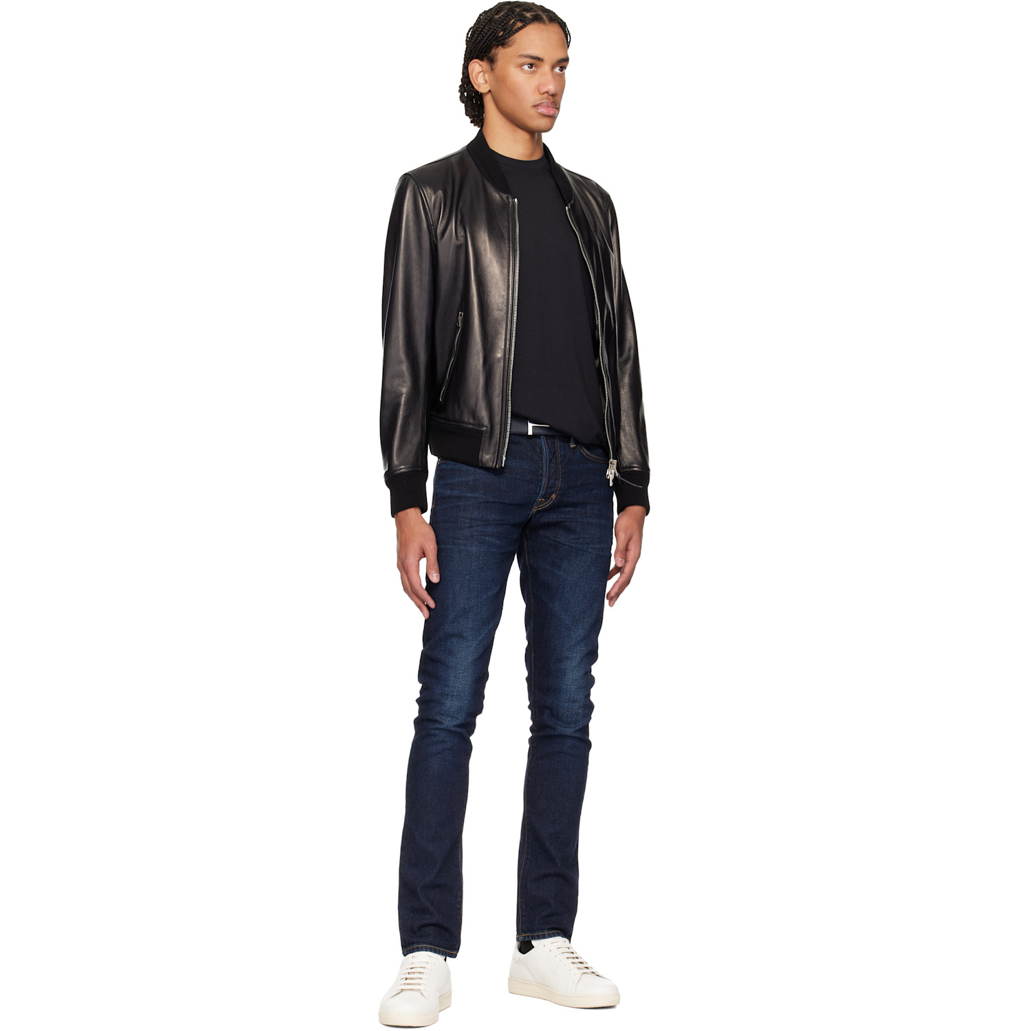  Tom Ford Black Grain Leather T Icon Belt 