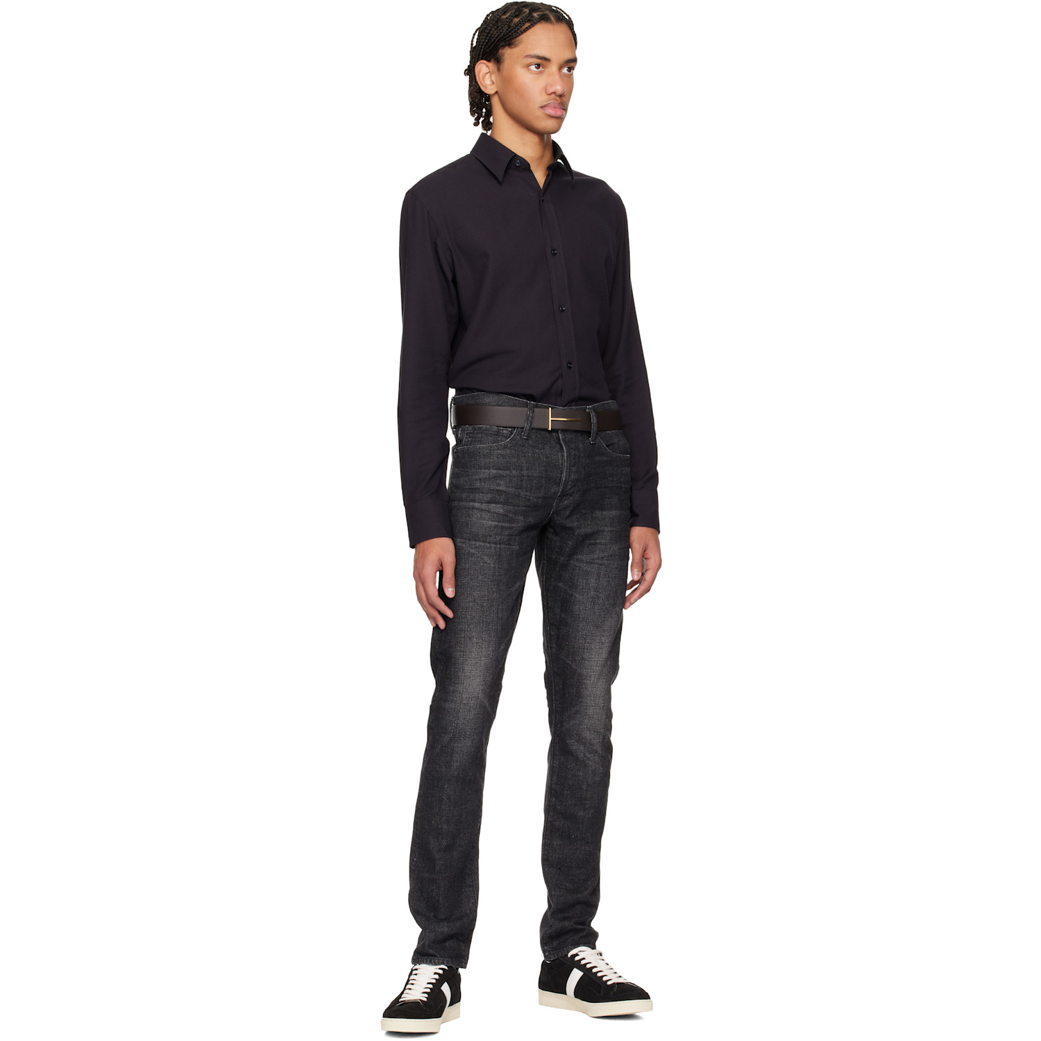  Tom Ford Brown & Black Grain Leather Slim T Reversible Belt 